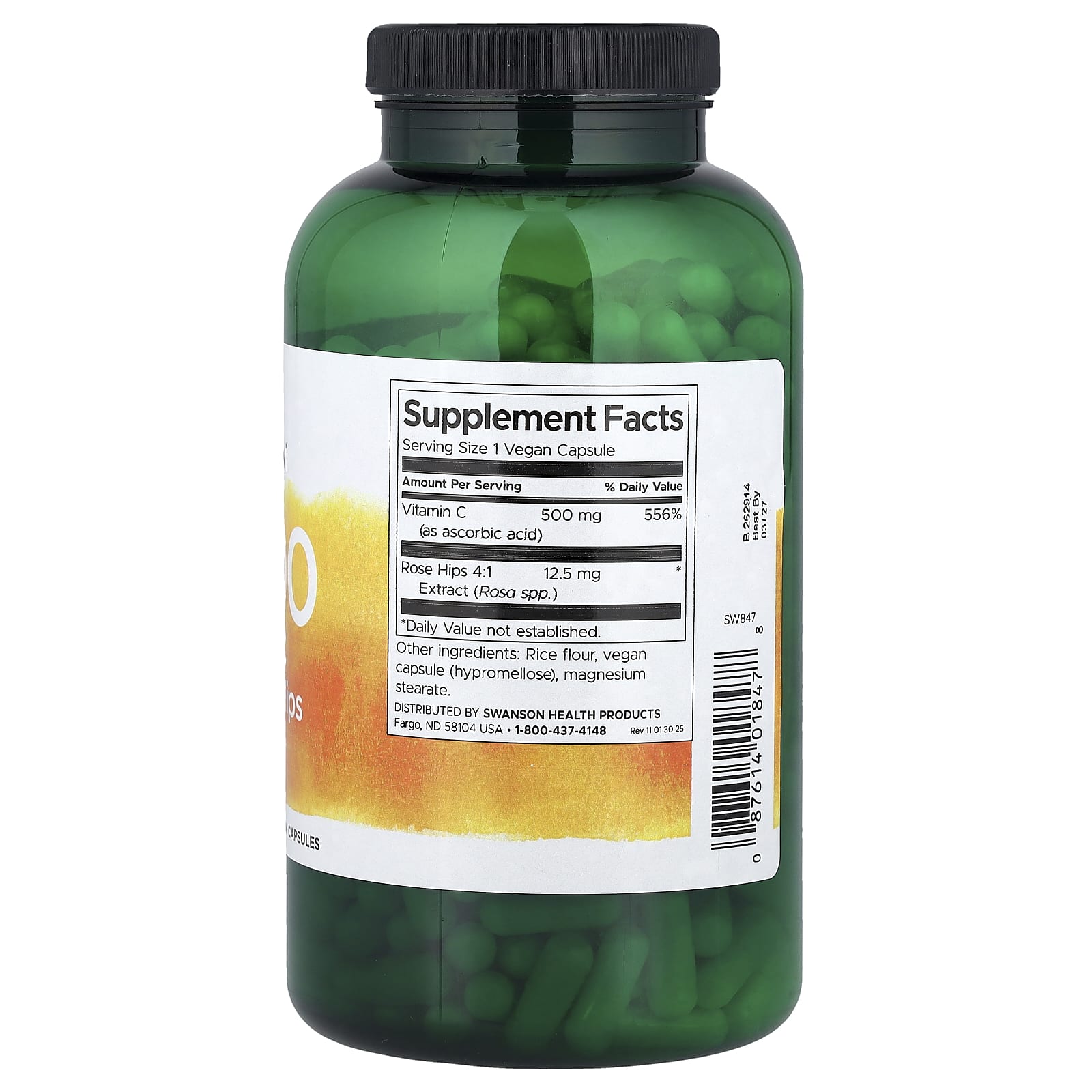 Swanson, C-500, Vitamin C with Rose Hips, 400 Vegan Capsules