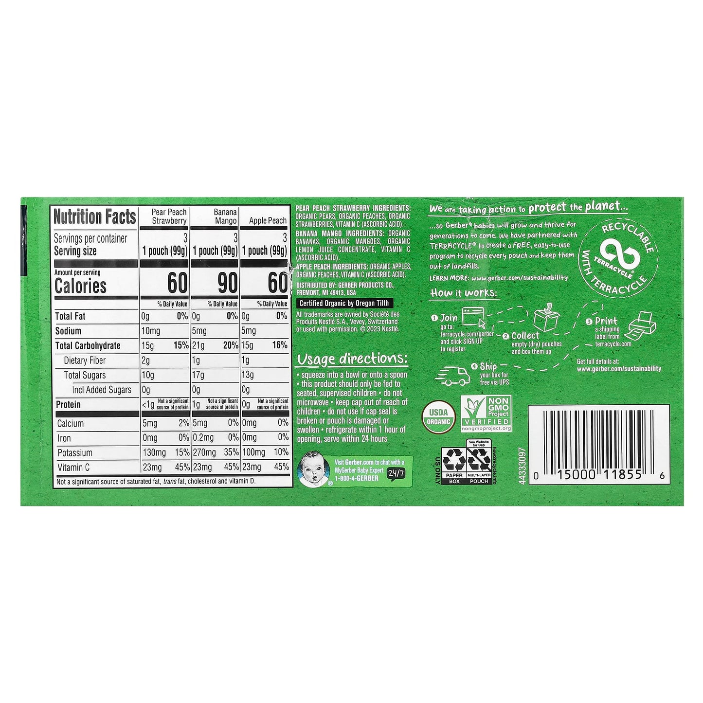 Gerber Organic Baby Food, 2nd Foods Fruit Favorites, 9 Pouches - Image 2