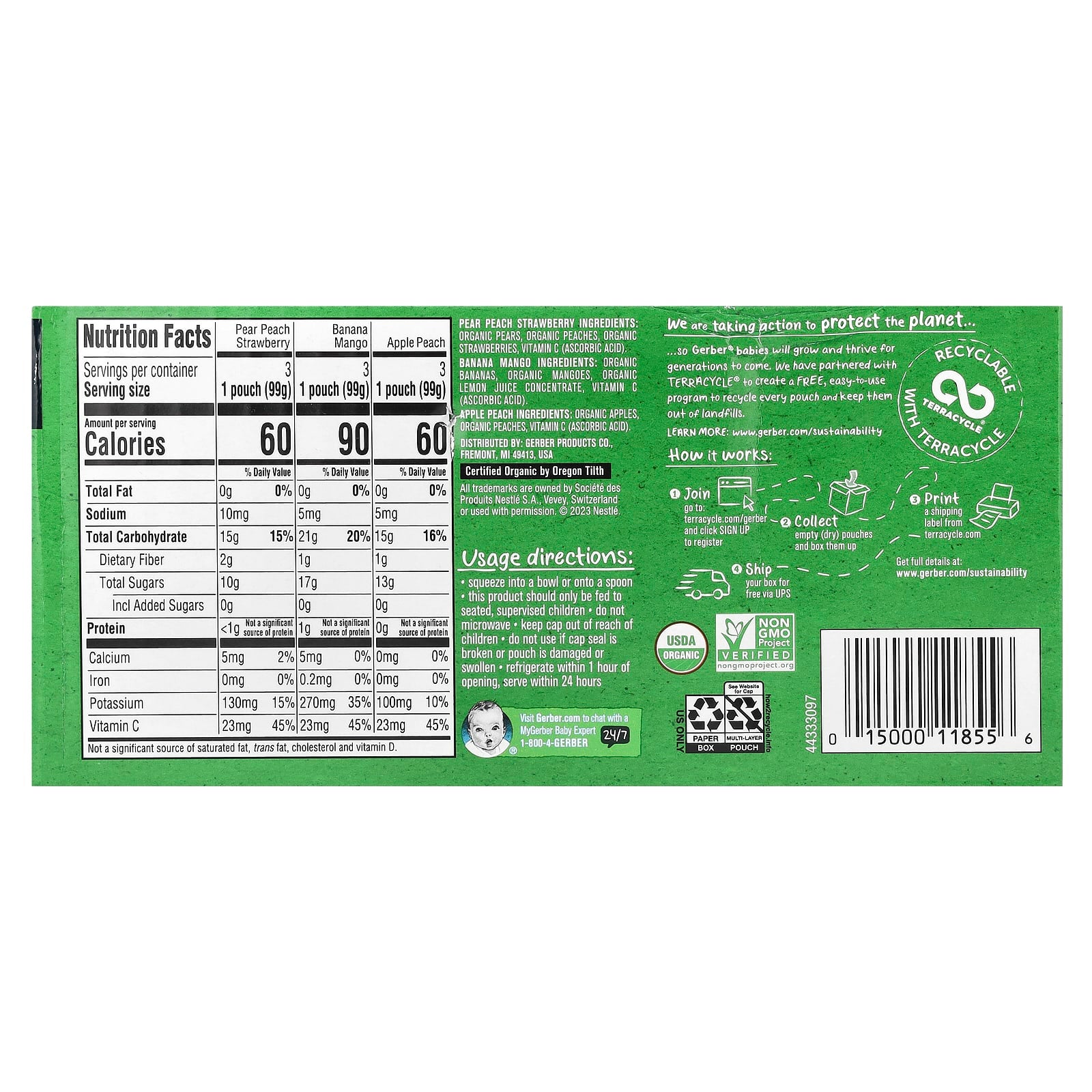 Gerber Organic Baby Food, 2nd Foods Fruit Favorites, 9 Pouches - Image 2