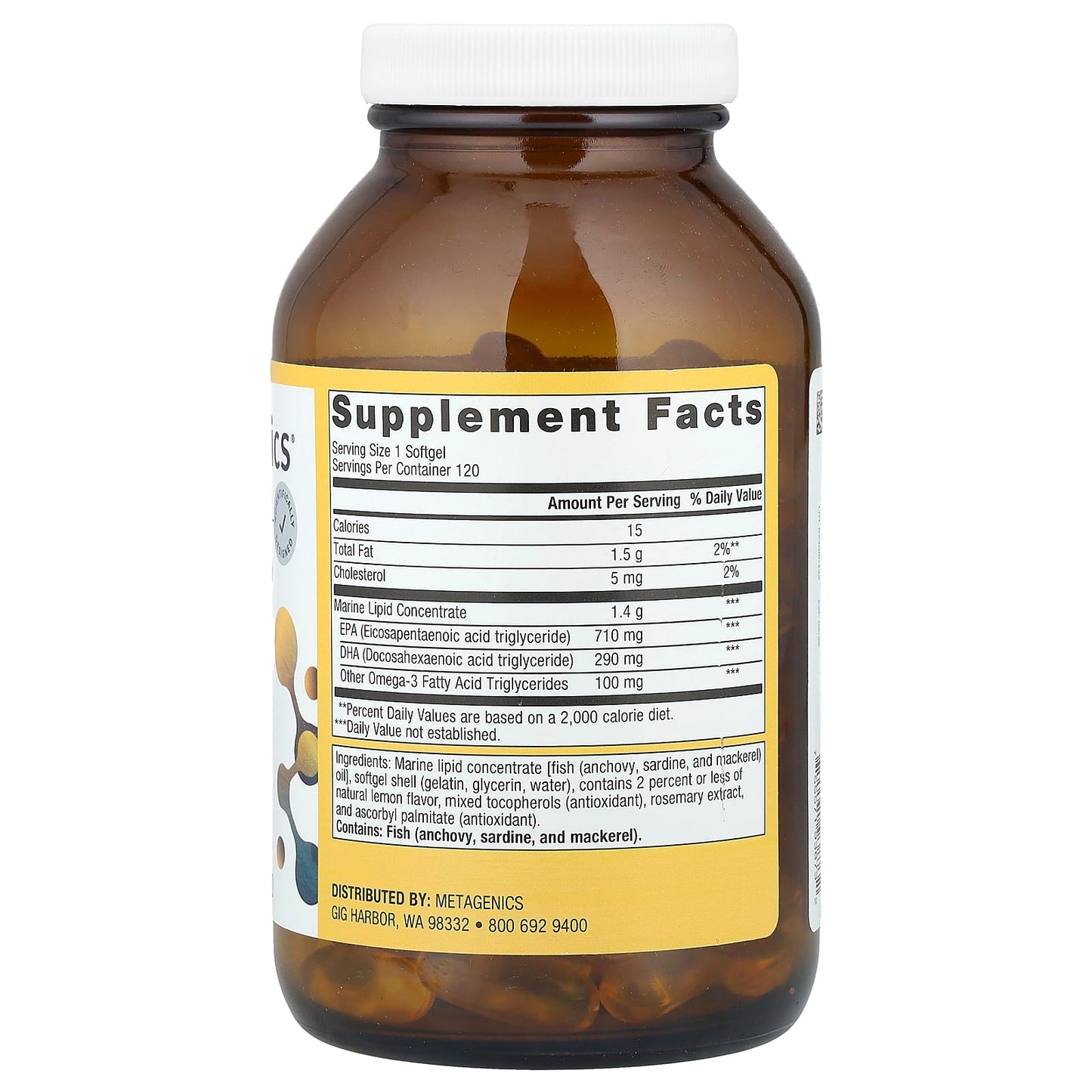 Metagenics, OmegaGenics®, Fish Oil EPA-DHA, Natural Lemon, 1,000 mg, 120 Softgels - Image 2