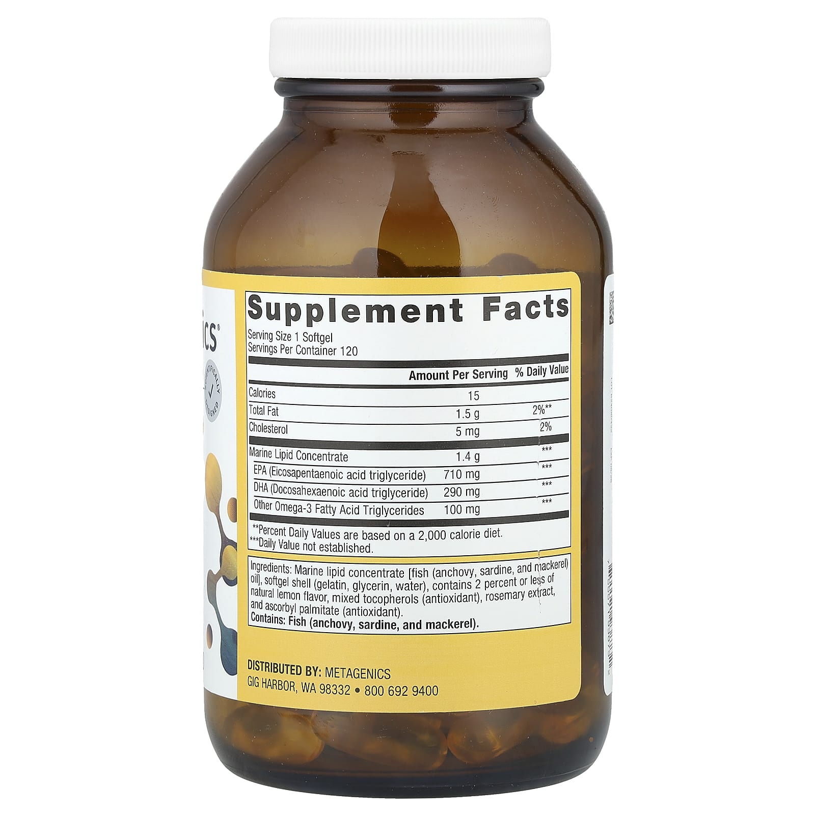 Metagenics, OmegaGenics®, Fish Oil EPA-DHA, Natural Lemon, 1,000 mg, 120 Softgels - Image 2