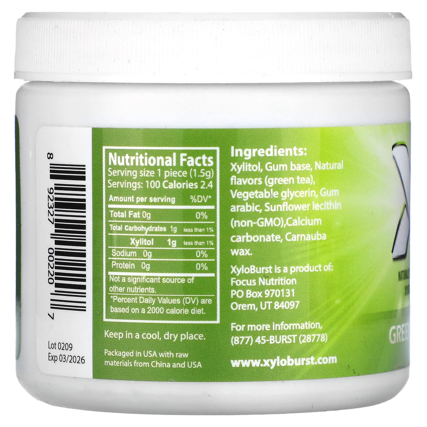 Xyloburst, Xylitol Gum, Green Tea, 100 Pieces, 5.29 oz (150 g) - Image 2