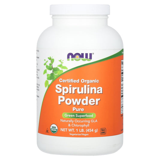 NOW Foods, Certified Organic Spirulina Powder, 1 lb (454 g) - Image 1