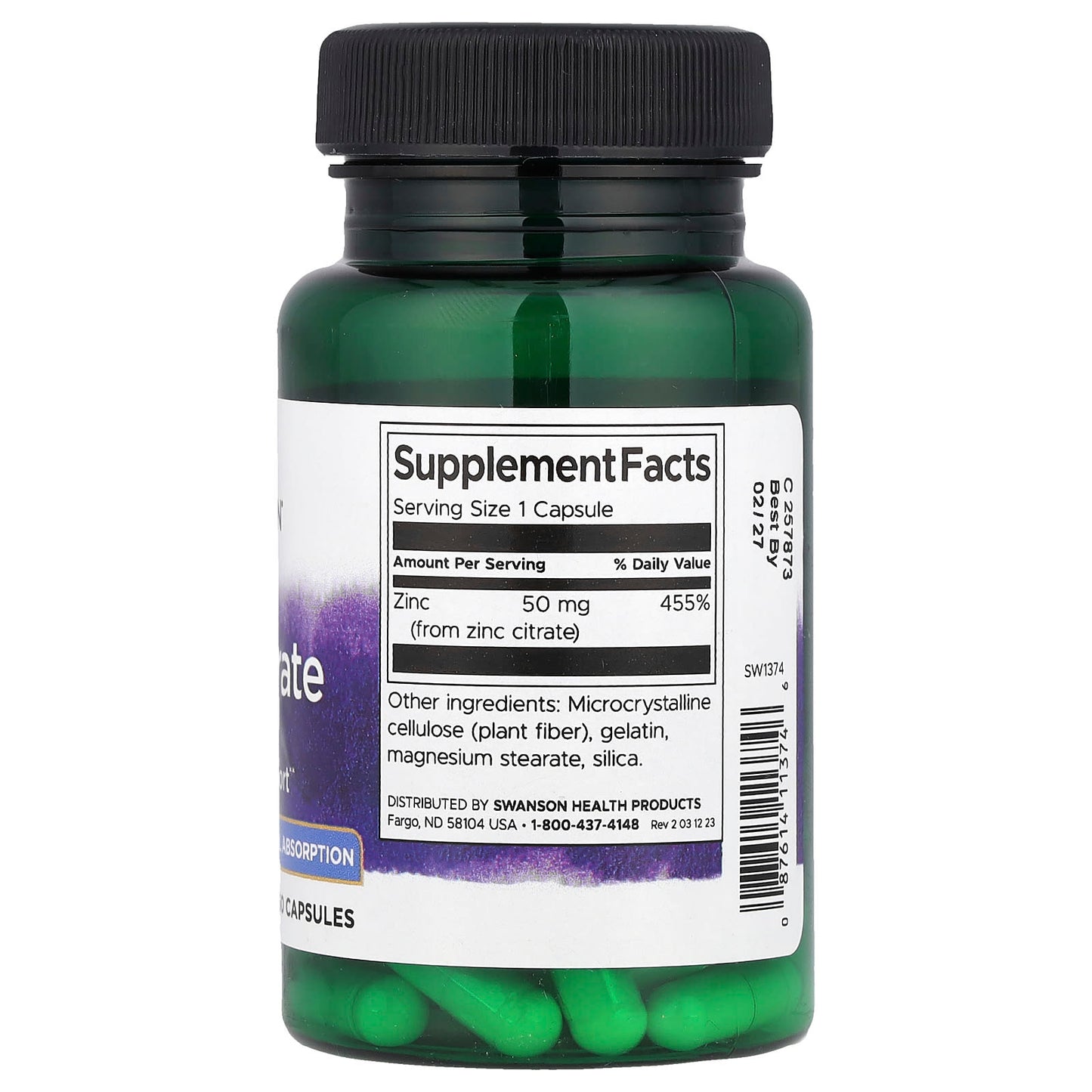 Swanson, Zinc Citrate, 50 mg, 60 Capsules - Image 2
