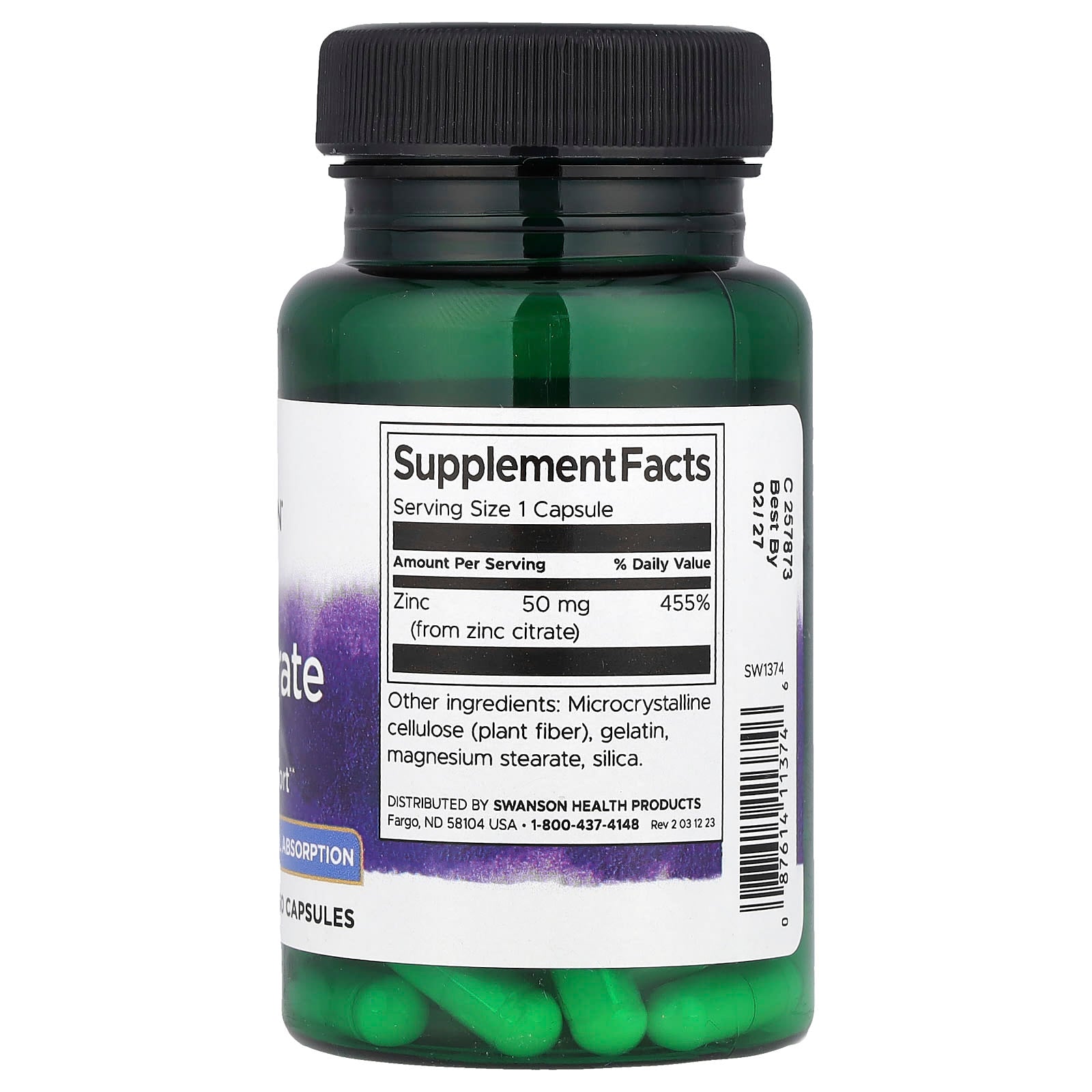 Swanson, Zinc Citrate, 50 mg, 60 Capsules - Image 2