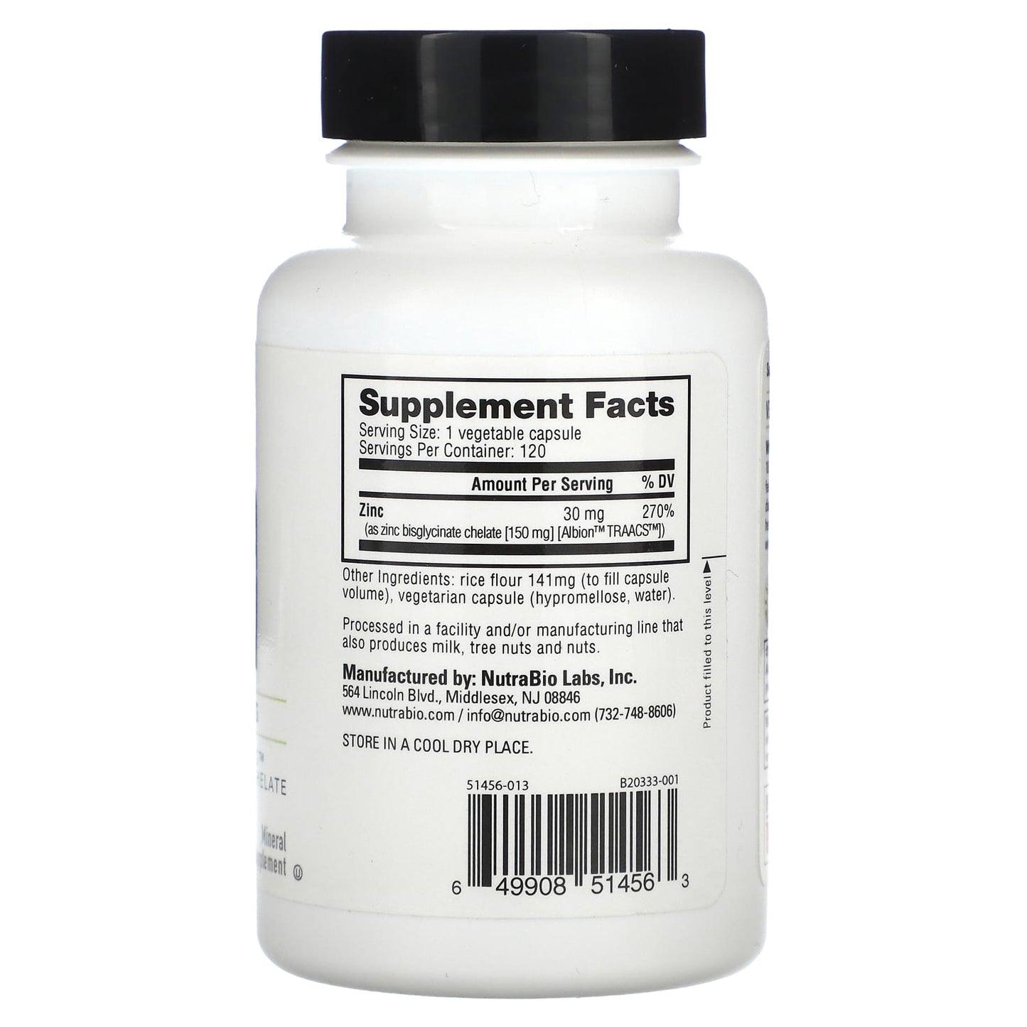 NutraBio, Zn, Zinc, 30 mg, 120  Capsules - Image 2