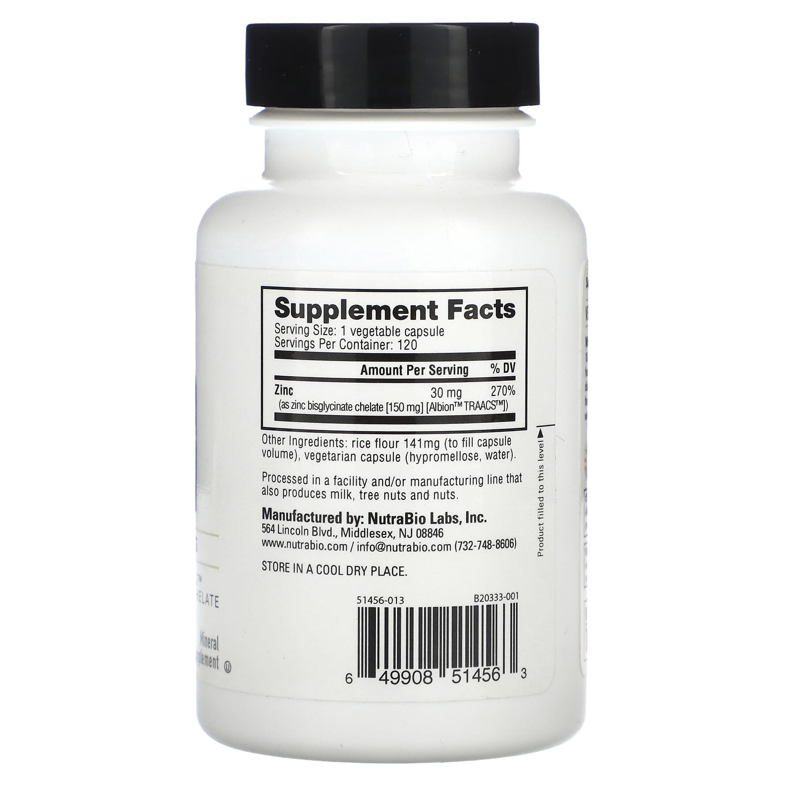 NutraBio, Zn, Zinc, 30 mg, 120  Capsules - Image 2