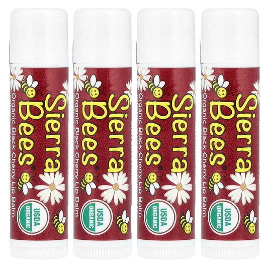 Sierra Bees, Organic Lip Balms, Black Cherry, 4 Pack, 0.15 oz (4.25 g) Each - Image 1