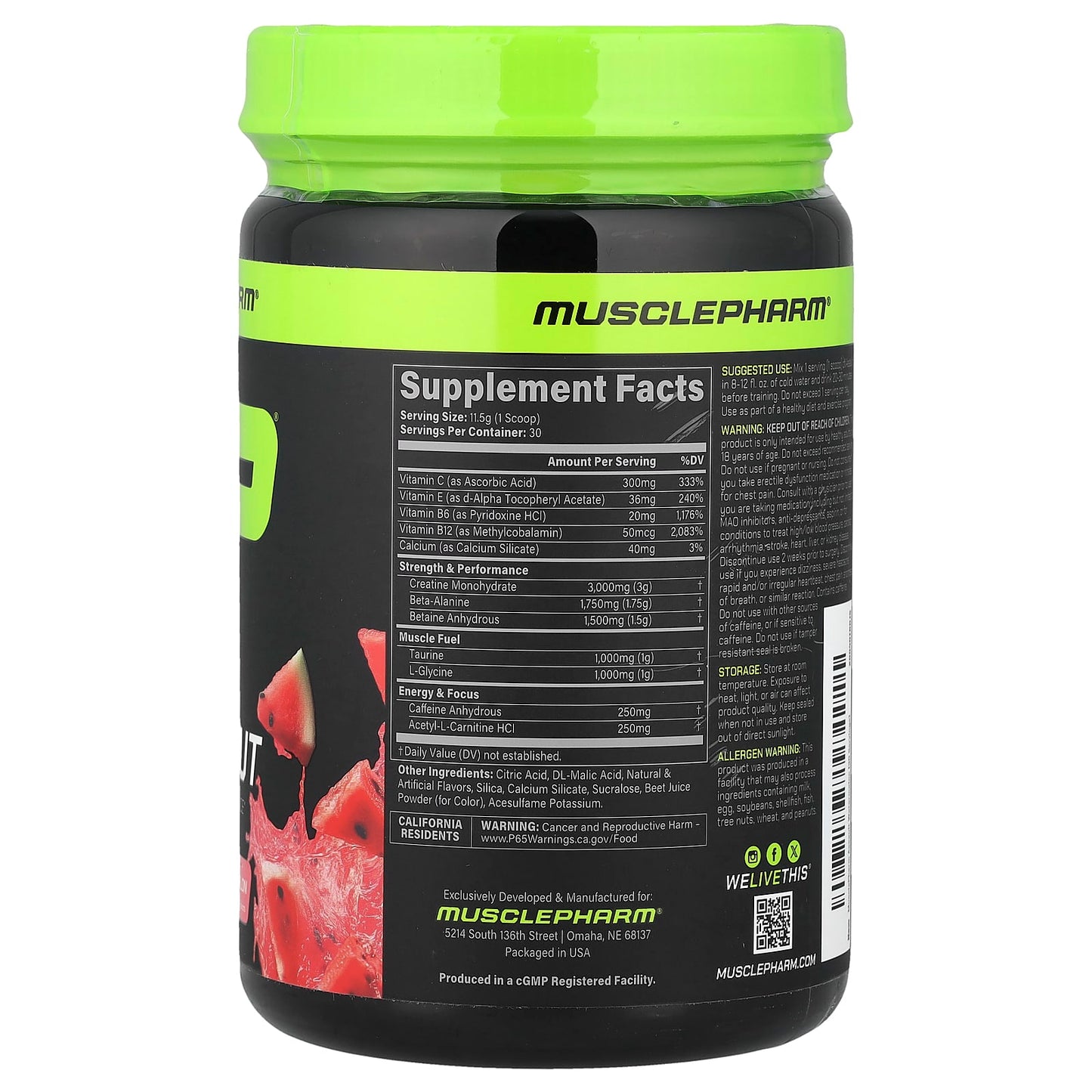 MusclePharm, Assault Energy + Strength, Pre-Workout, Watermelon, 12.1 oz (344 g) - Image 2