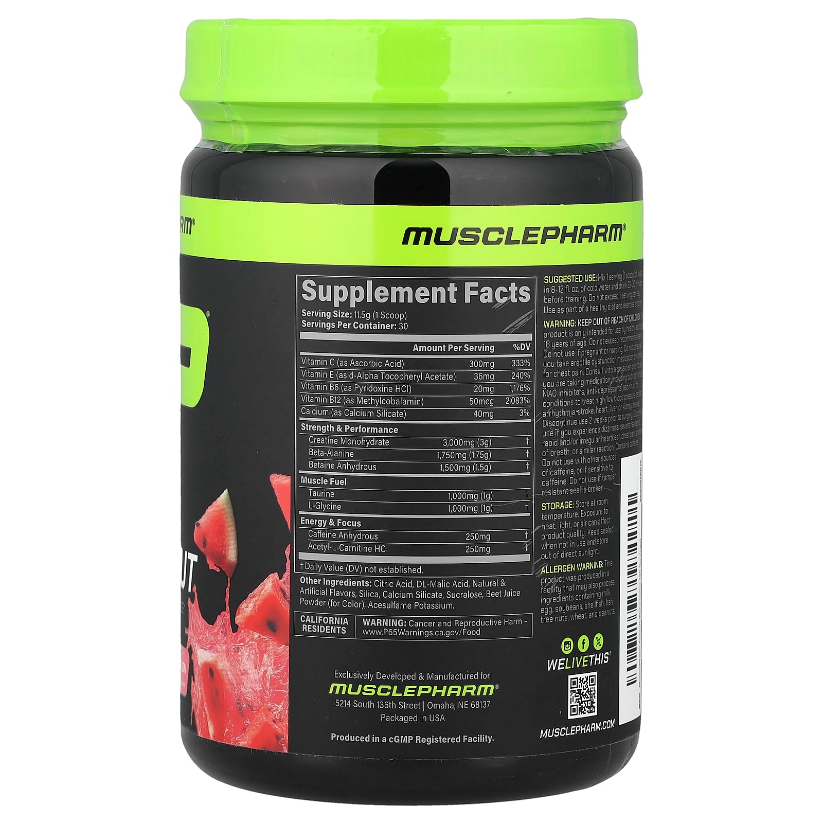 MusclePharm, Assault Energy + Strength, Pre-Workout, Watermelon, 12.1 oz (344 g) - Image 2