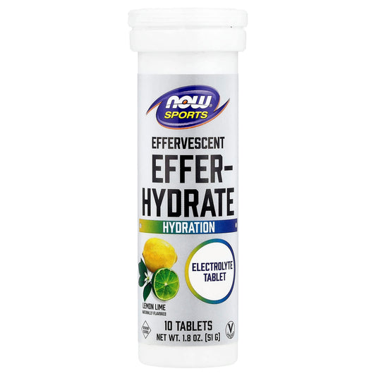 NOW Foods, Sports, Effer-Hydrate, Lemon Lime, 10 Tablets, 1.8 oz (51 g) - Image 1