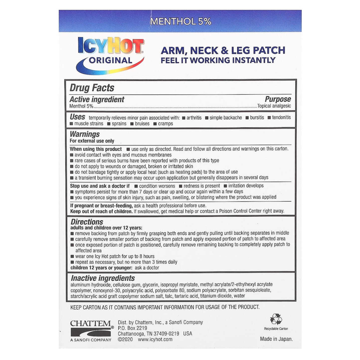 Icy Hot Original Pain Relief Patches - Instant Relief for Up to 8 Hours - Image 2