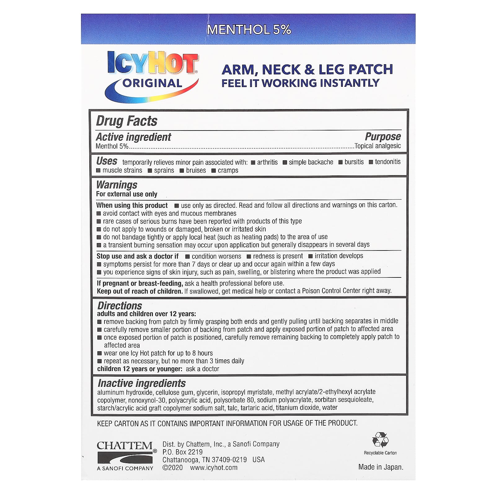 Icy Hot Original Pain Relief Patches - Instant Relief for Up to 8 Hours - Image 2