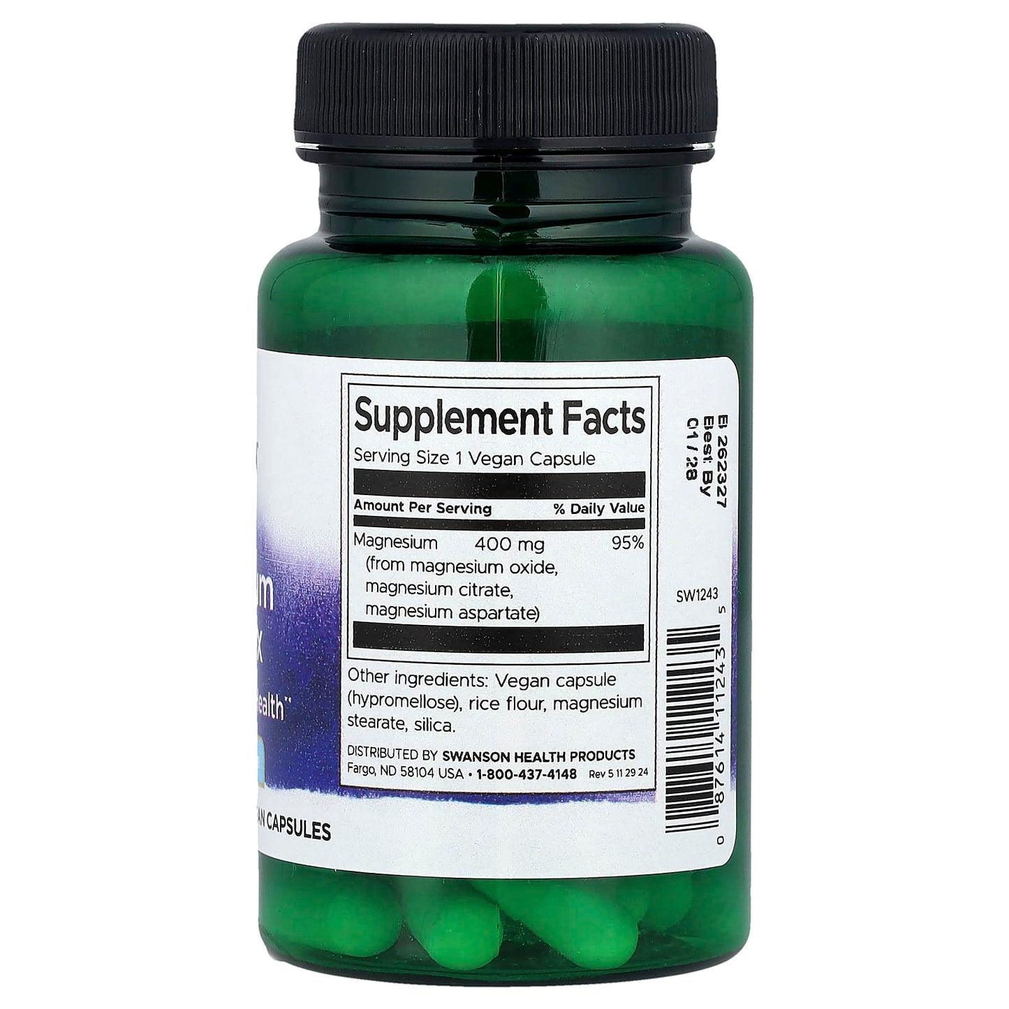 Swanson, Triple Magnesium Complex, 400 mg, 30 Vegan Capsules - Image 2