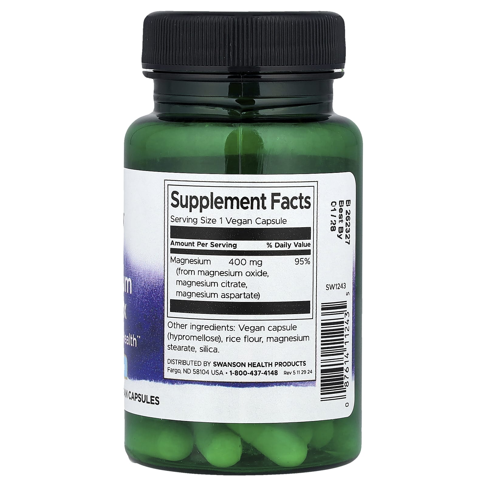 Swanson, Triple Magnesium Complex, 400 mg, 30 Vegan Capsules - Image 2
