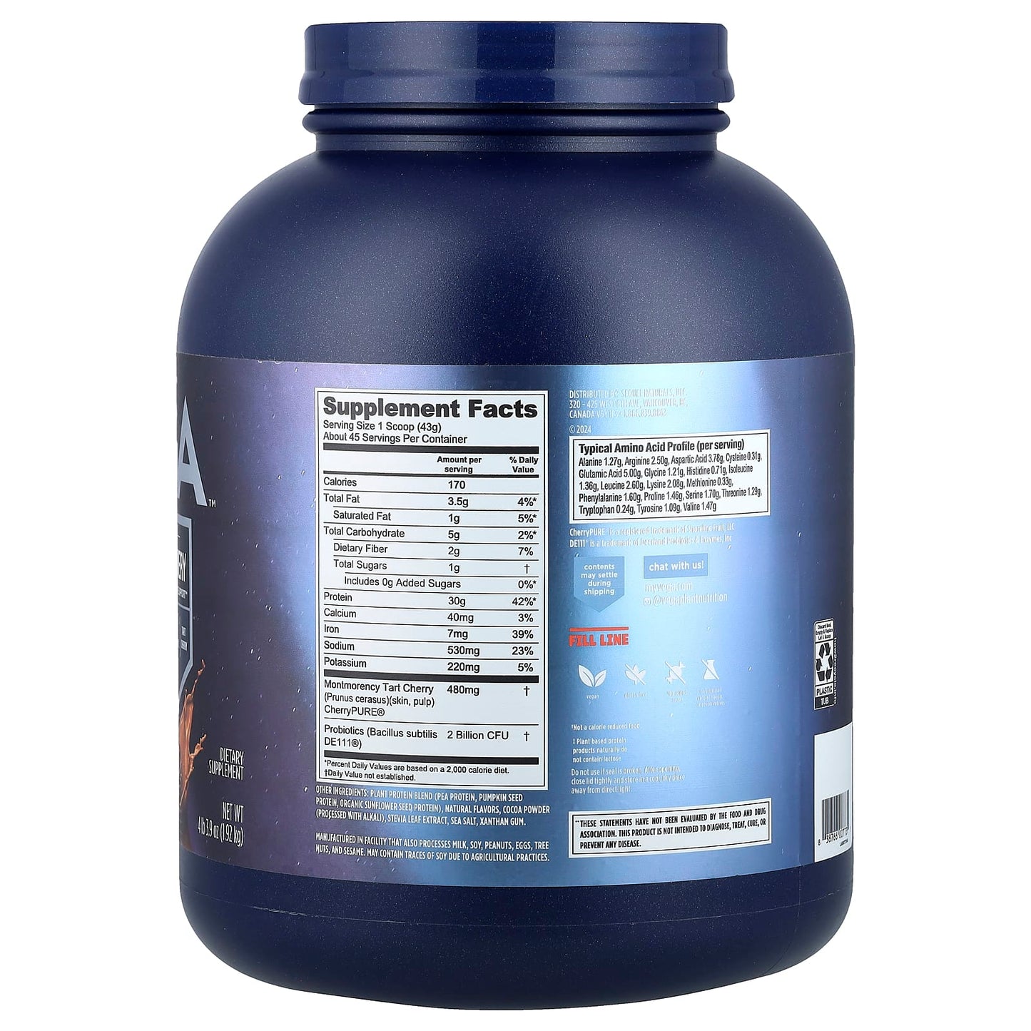 Vega, Plant-Based Protein, Performance Protein + Recovery, Mocha, 4 lb 3.9 oz (1.92 kg) - Image 2