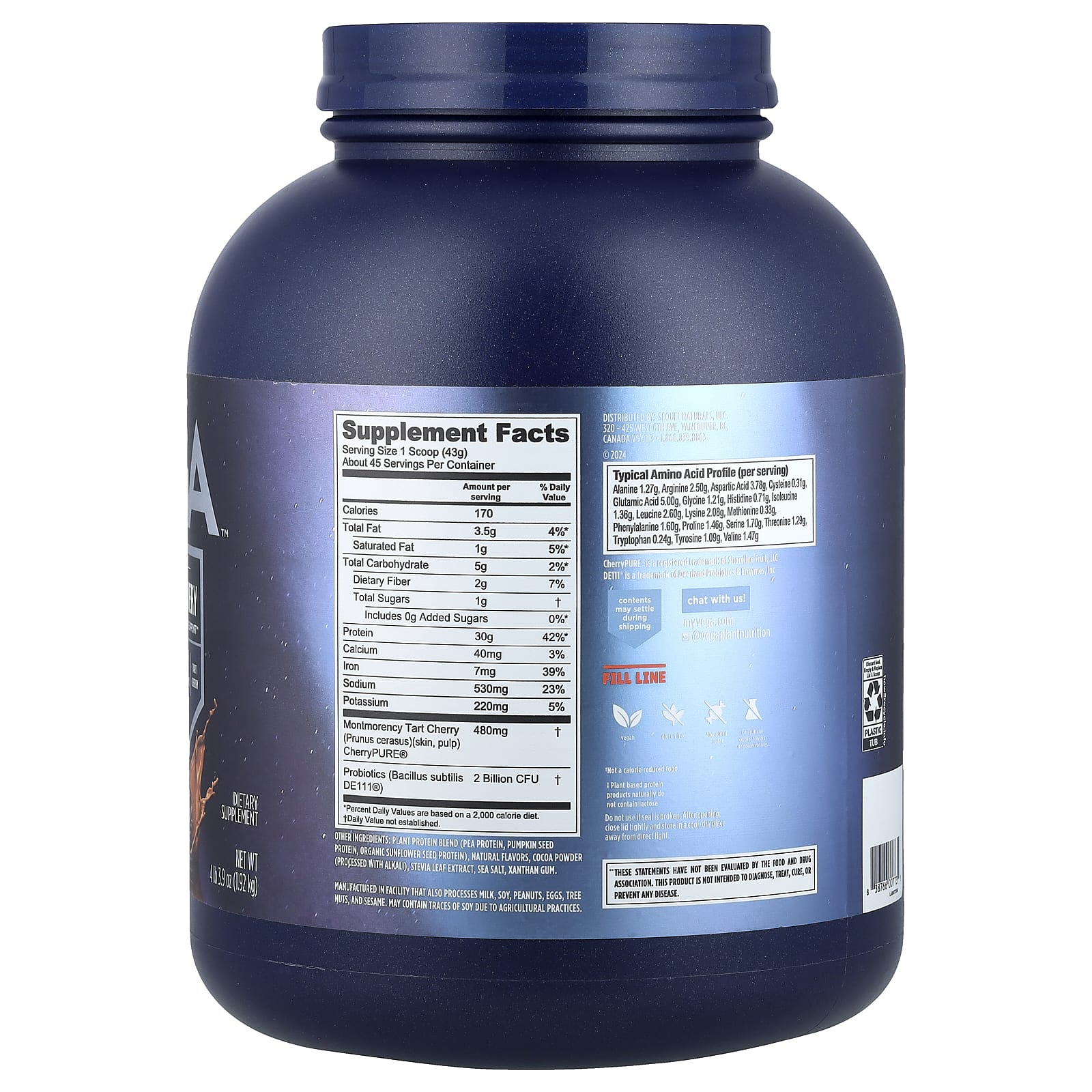 Vega, Plant-Based Protein, Performance Protein + Recovery, Mocha, 4 lb 3.9 oz (1.92 kg) - Image 2