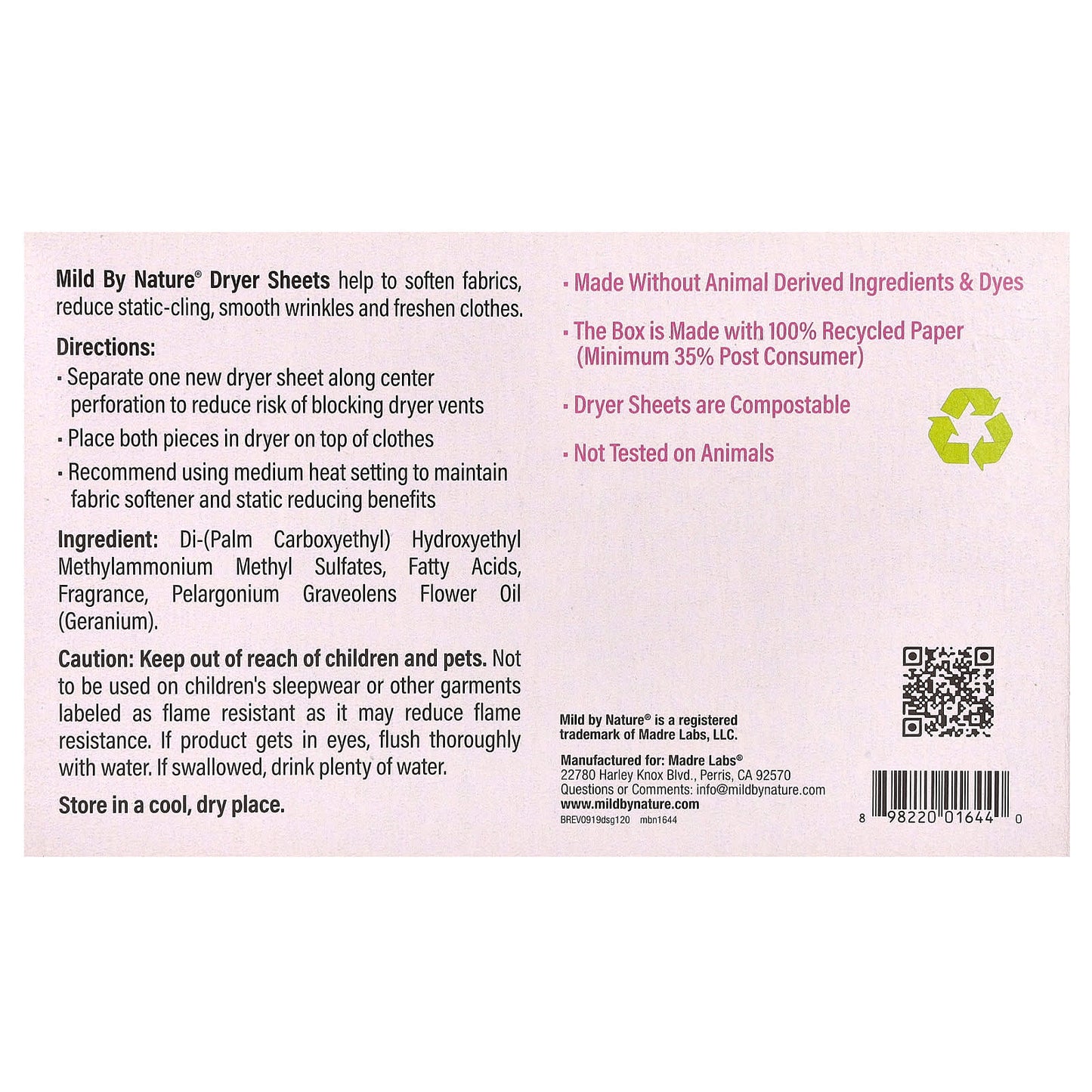 Geranium Scent Dryer Sheets, Compostable, 120 Count | Mild By Nature - Image 2