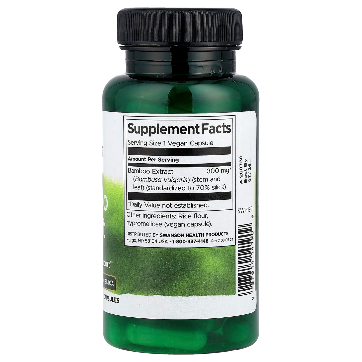 Swanson, Bamboo Extract, 60 Vegan Capsules (300 mg per Capsule) - Image 2