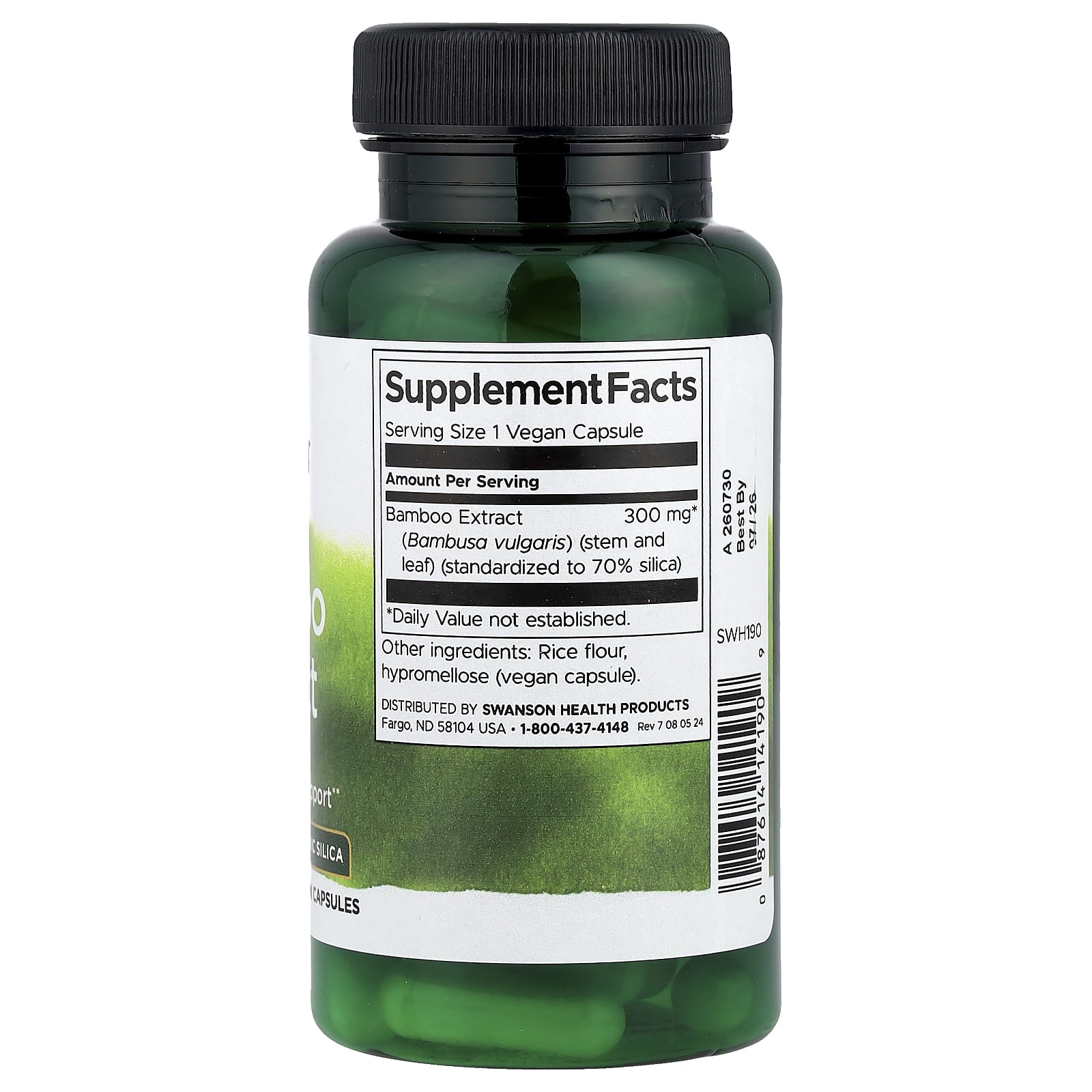 Swanson, Bamboo Extract, 60 Vegan Capsules (300 mg per Capsule) - Image 2