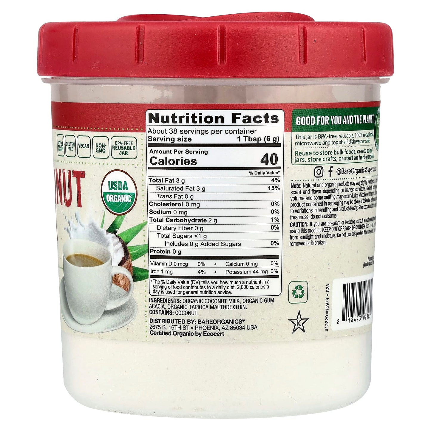 Organic Coconut Milk Powder by BareOrganics - Keto & Paleo Friendly - Image 2