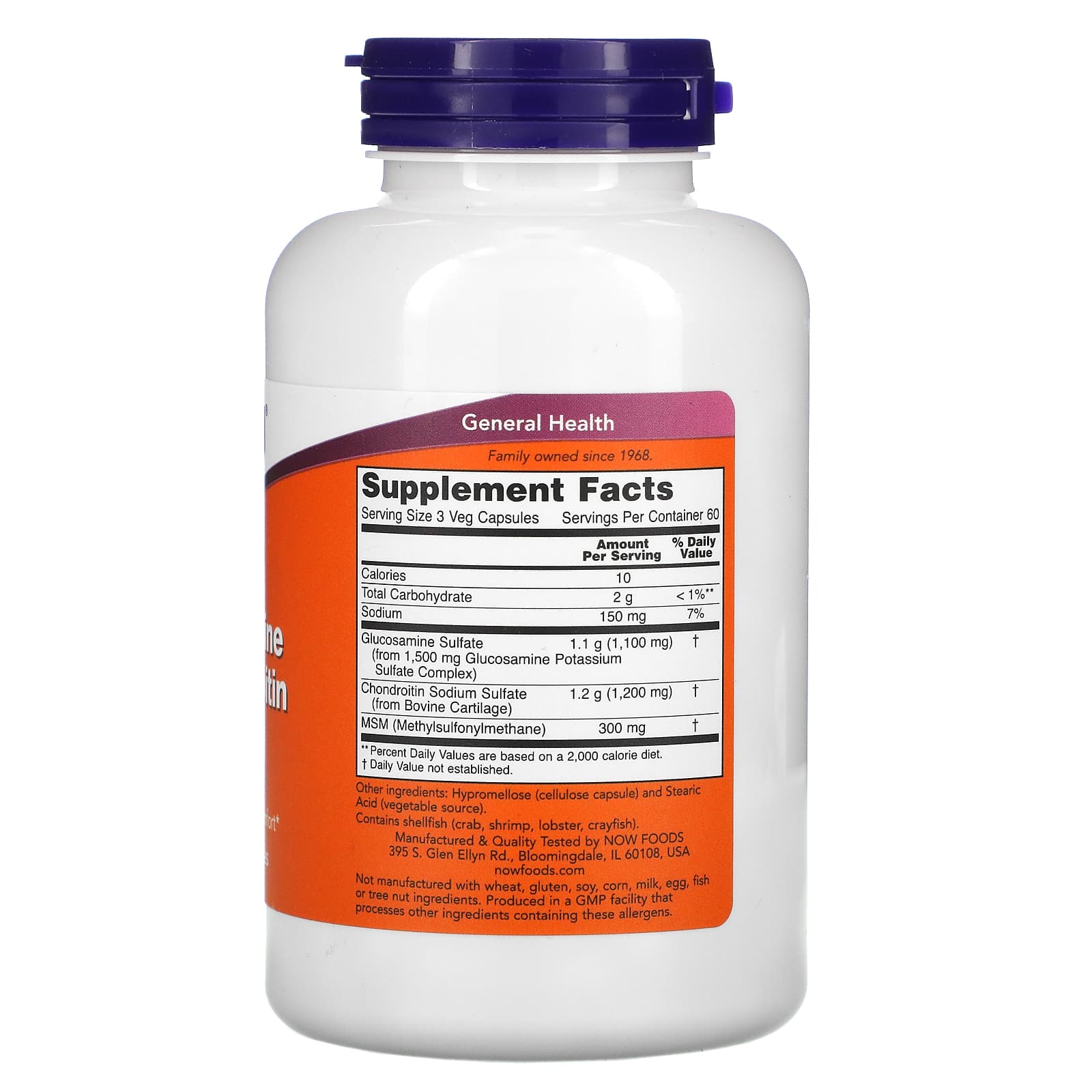 NOW Foods, Glucosamine & Chondroitin with MSM, 180 Veg Capsules - Image 2