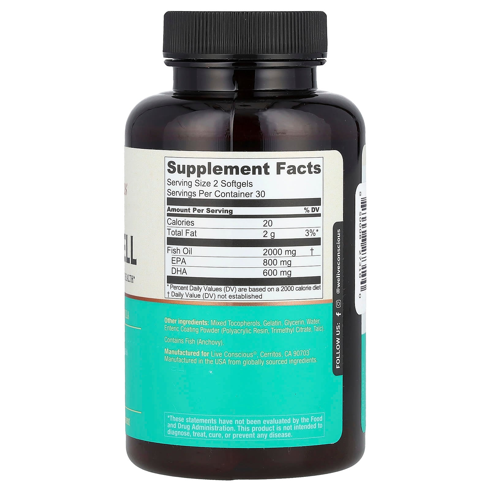 Live Conscious, OmegaWell, Premium Omega-3 Formula, High Potency, 60 Softgels (1,000 mg per Softgel) - Image 2