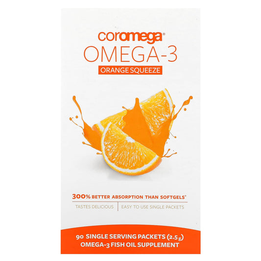 Coromega Omega-3 Fish Oil Supplement - 650mg, 90 Single Serving Packets, Gluten-Free - Image 1