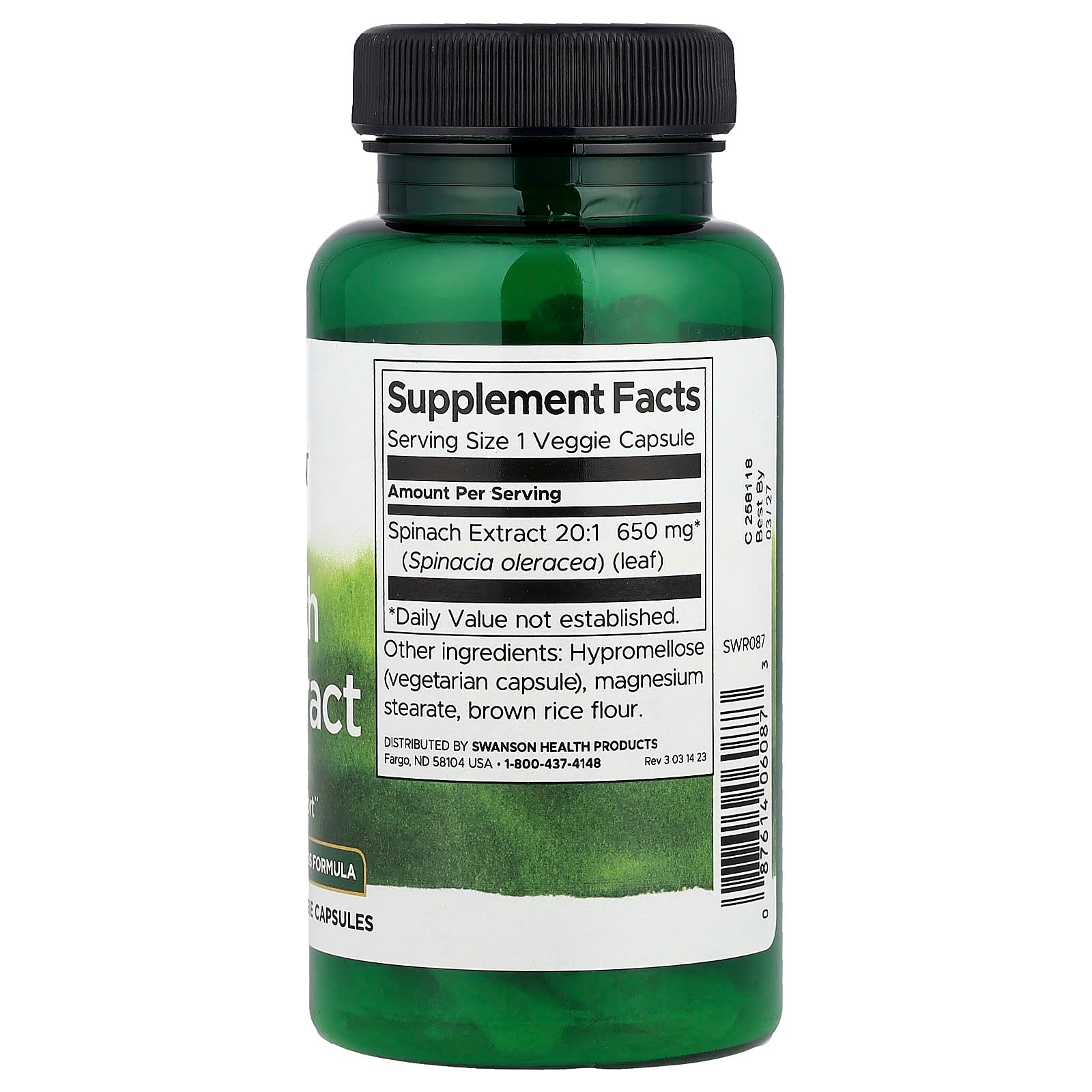 Swanson, Spinach Leaf Extract, 650 mg, 60 Veggie Capsules - Image 2