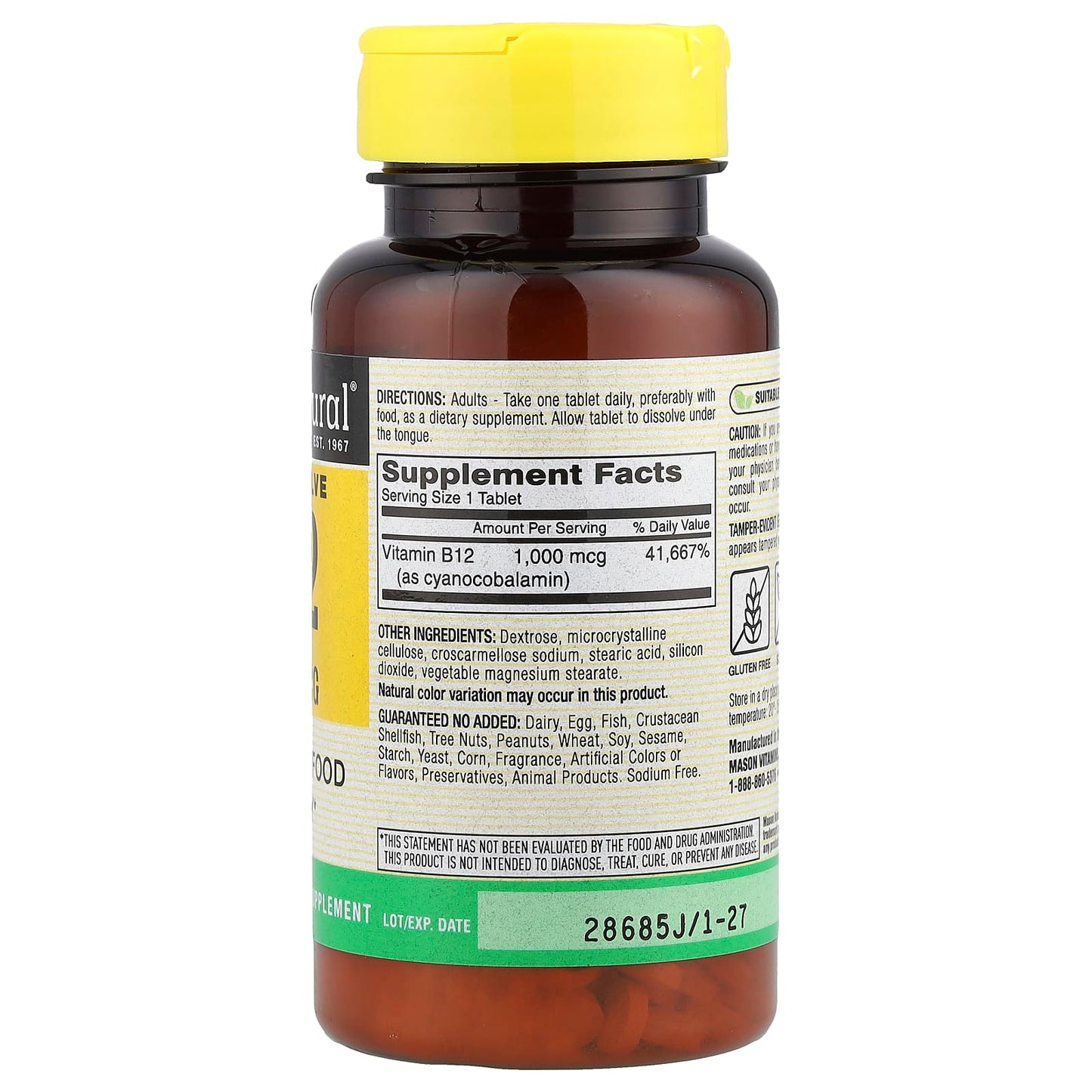 Mason Natural, Vitamin B-12, Quick Dissolve, 1,000 mcg, 200 Tablets - Image 2