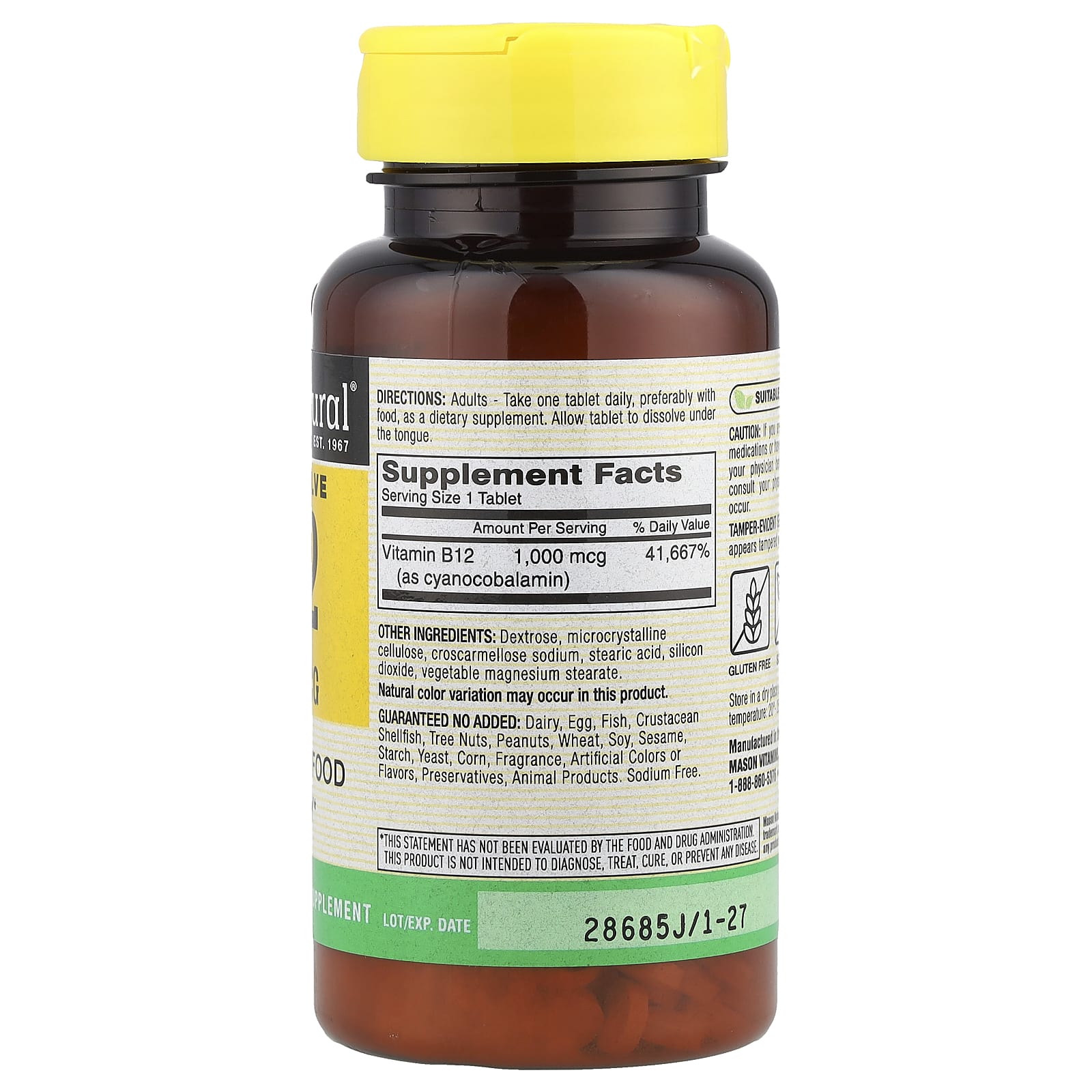Mason Natural, Vitamin B-12, Quick Dissolve, 1,000 mcg, 200 Tablets - Image 2