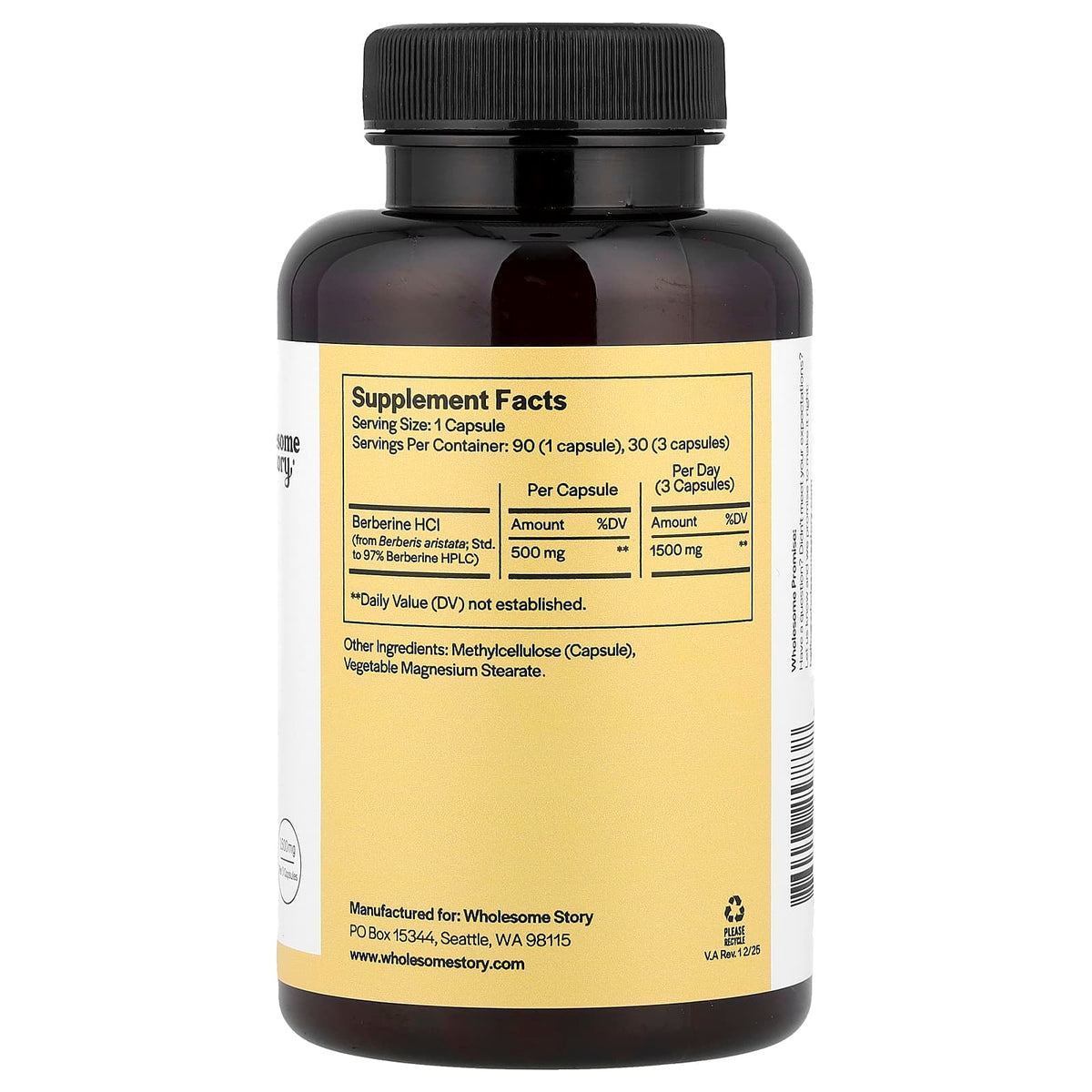 Wholesome Story, Berberine, 90 Vegetarian Capsules (500 mg per Capsule) - Image 2