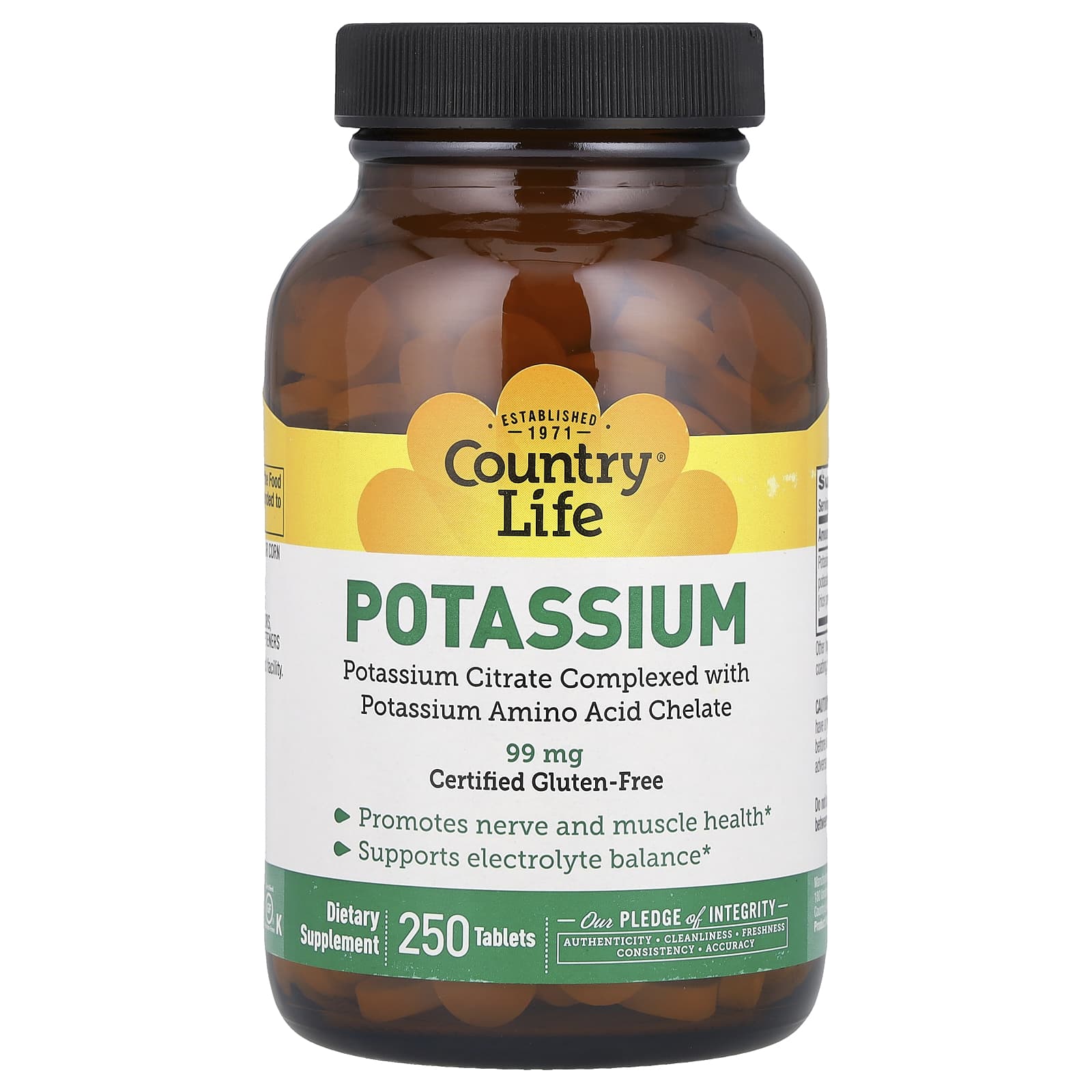 Country Life Potassium Supplement - 250 Tablets for Healthy Nervous System - Image 1