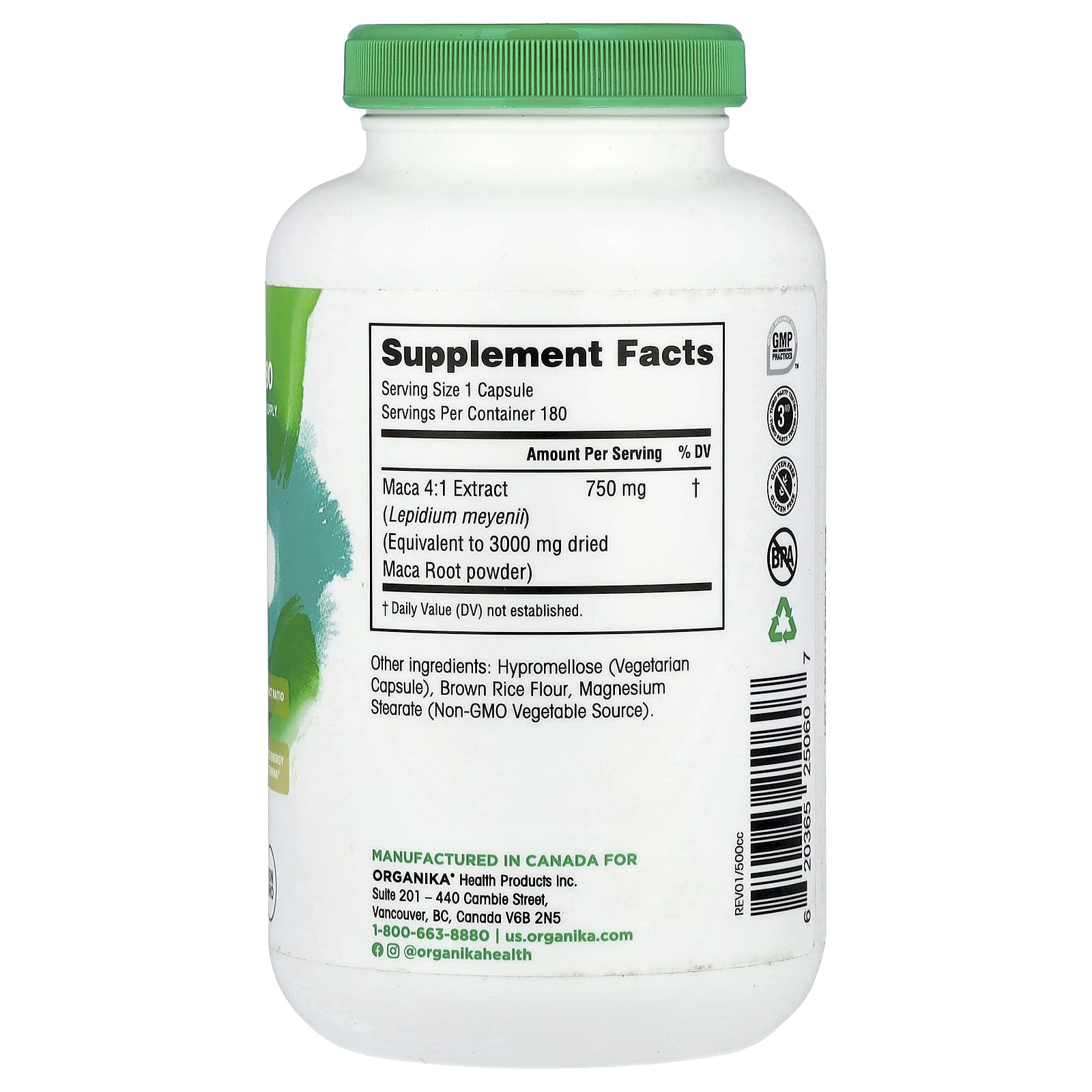 Organika, MACA, 750 mg, 180 Vegetarian Capsules - Image 2