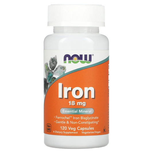 NOW Foods, Iron, 18 mg, 120 Veg Capsules - Image 1
