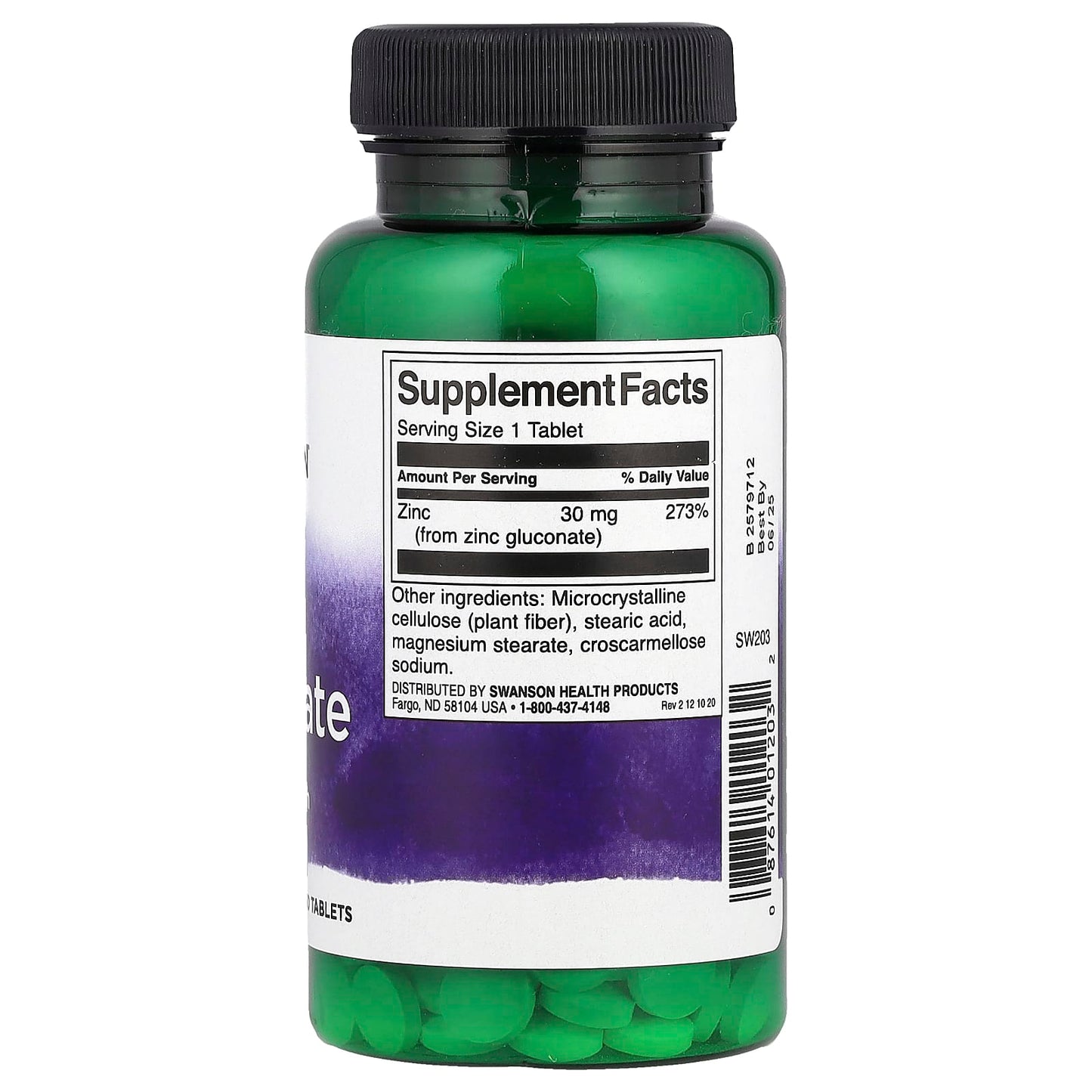 Swanson, Zinc Gluconate, 30 mg, 250 Tablets - Image 2