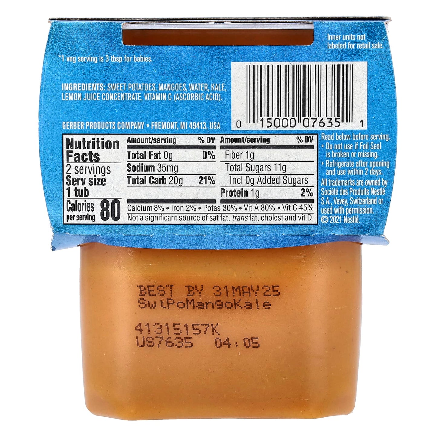 Gerber Veggie Power 2nd Foods Sweet Potato Mango Kale Baby Food 2 Pack - Image 2