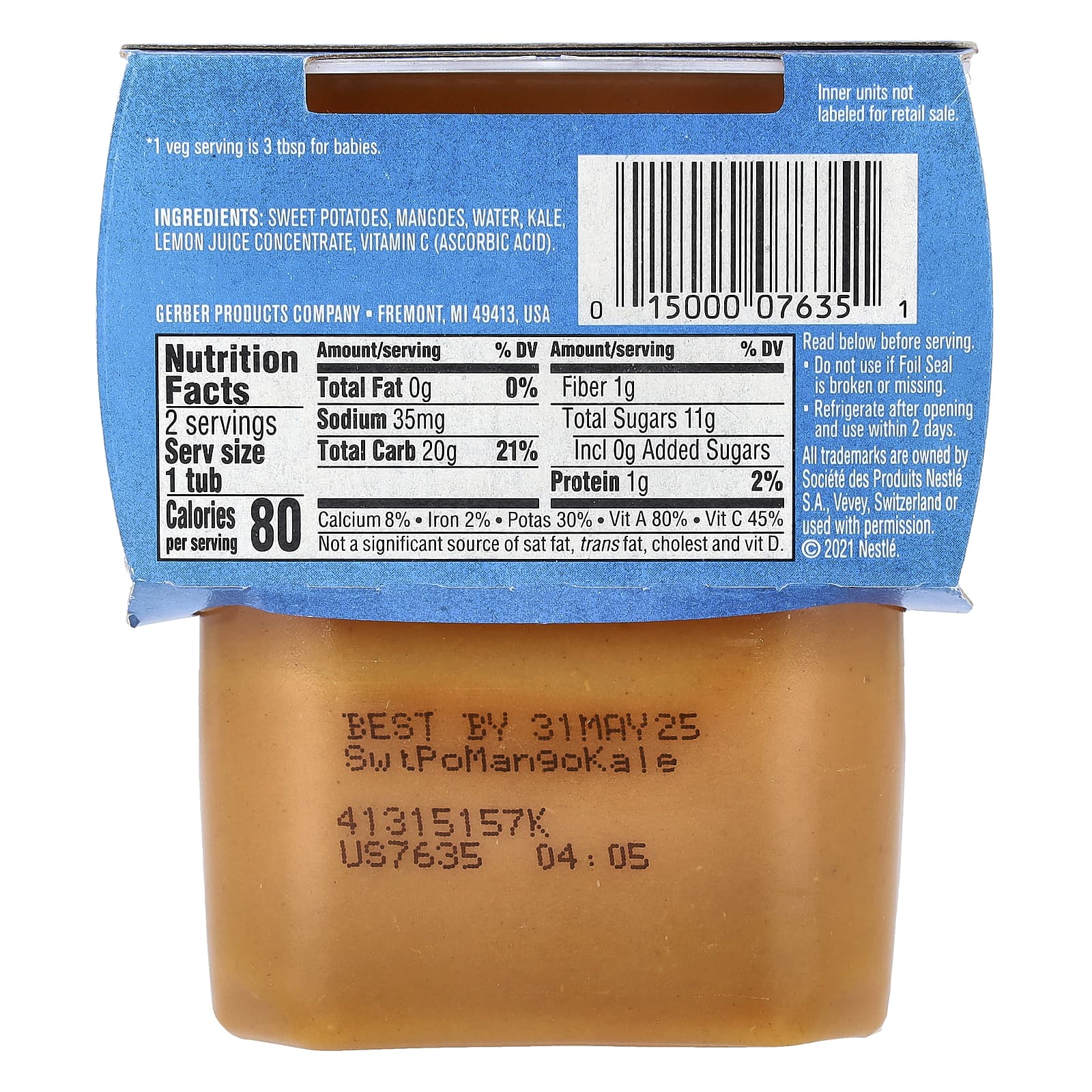 Gerber Veggie Power 2nd Foods Sweet Potato Mango Kale Baby Food 2 Pack - Image 2