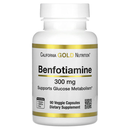 California Gold Nutrition Benfotiamine 300mg, 90 Veggie Capsules | Blood Sugar Support - Image 1