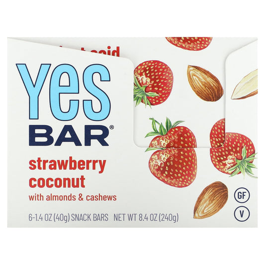 Yes Bar, Snack Bar, Strawberry Coconut, 6 Bars, 1.4 oz (40 g) Each - Image 1