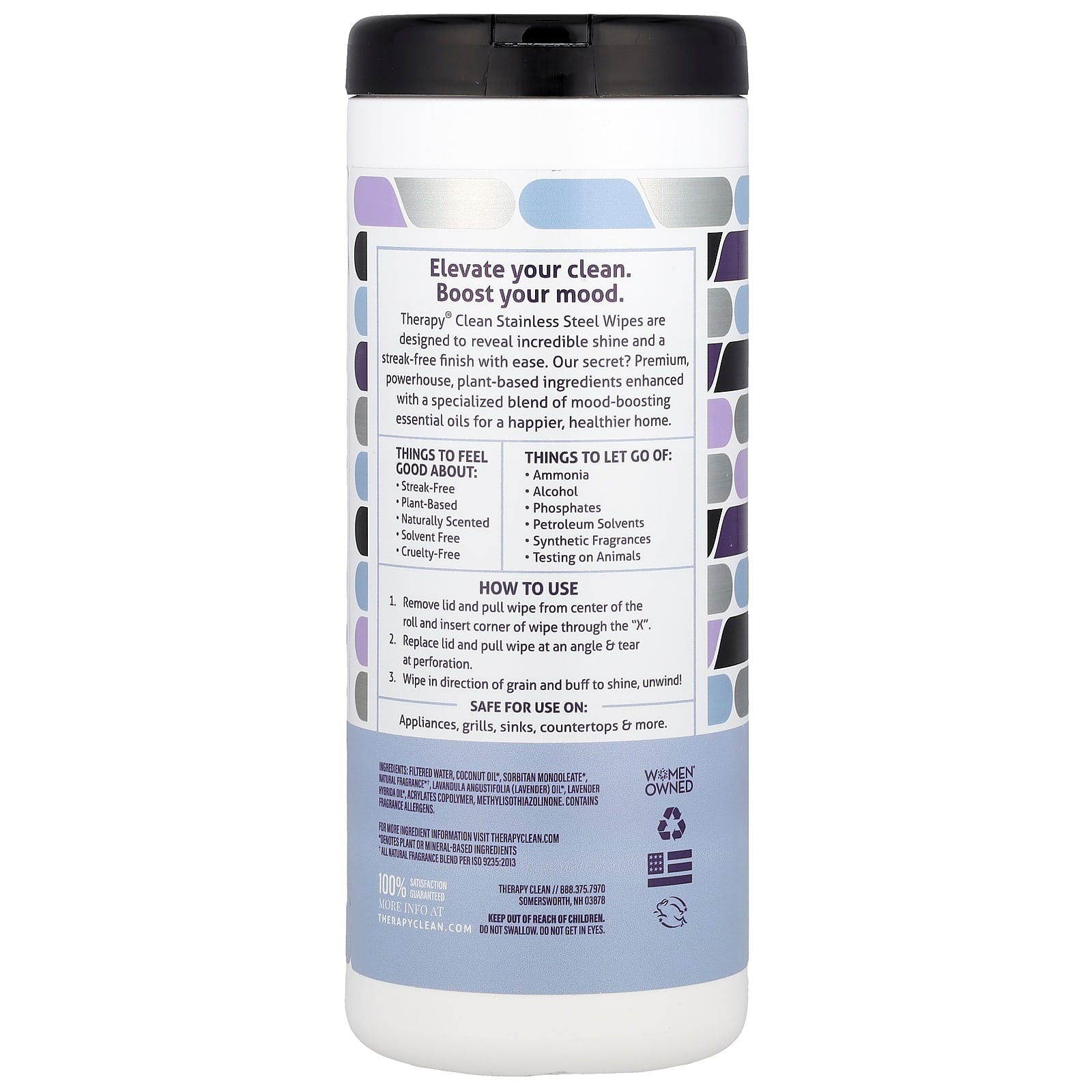 Therapy Clean, Stainless Steel, Clean & Polish Wipes, Fresh Lavender , 30 Wipes - Image 2