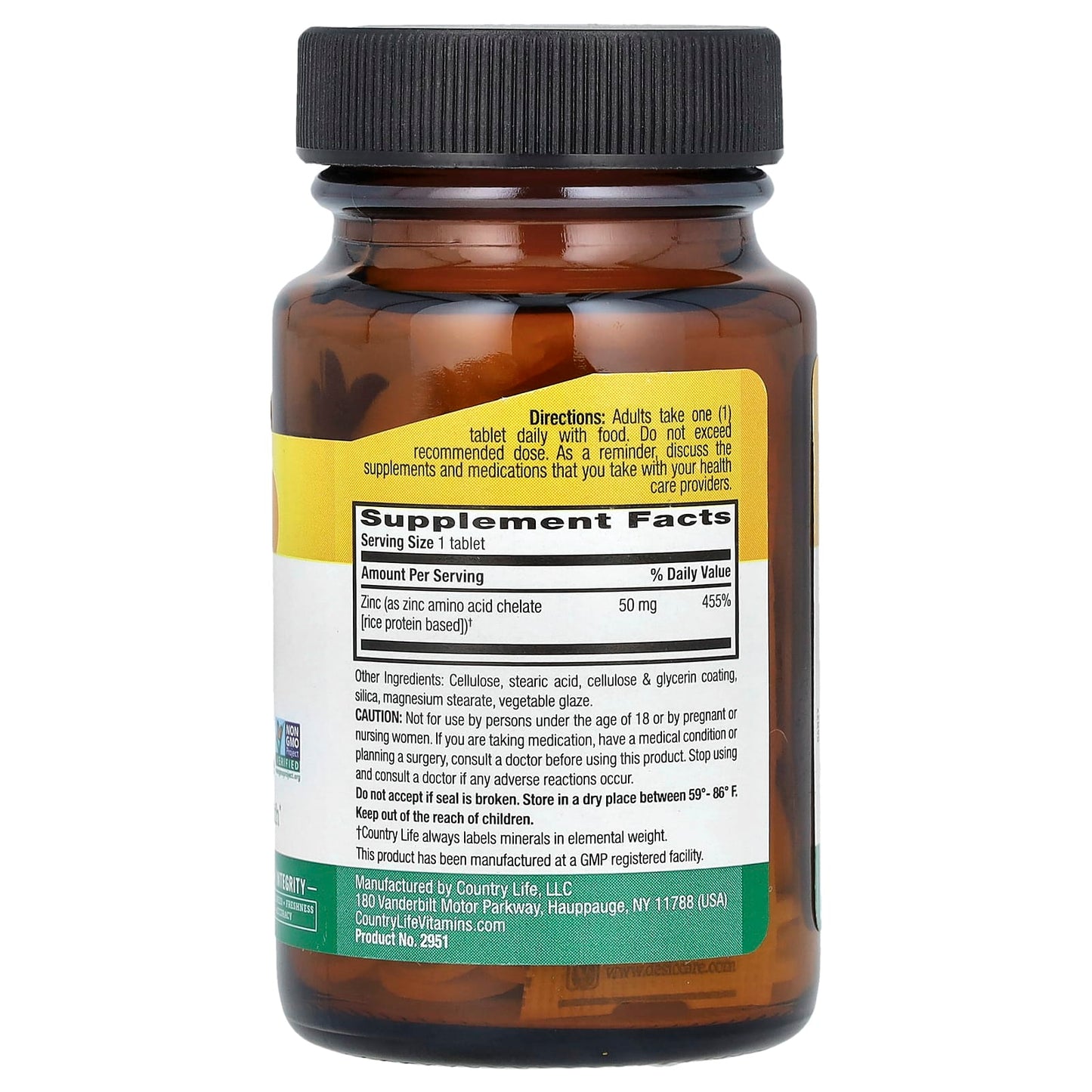 Country Life Chelated Zinc Supplement, 50mg, 100 Tablets - Supports Immune Health - Image 2