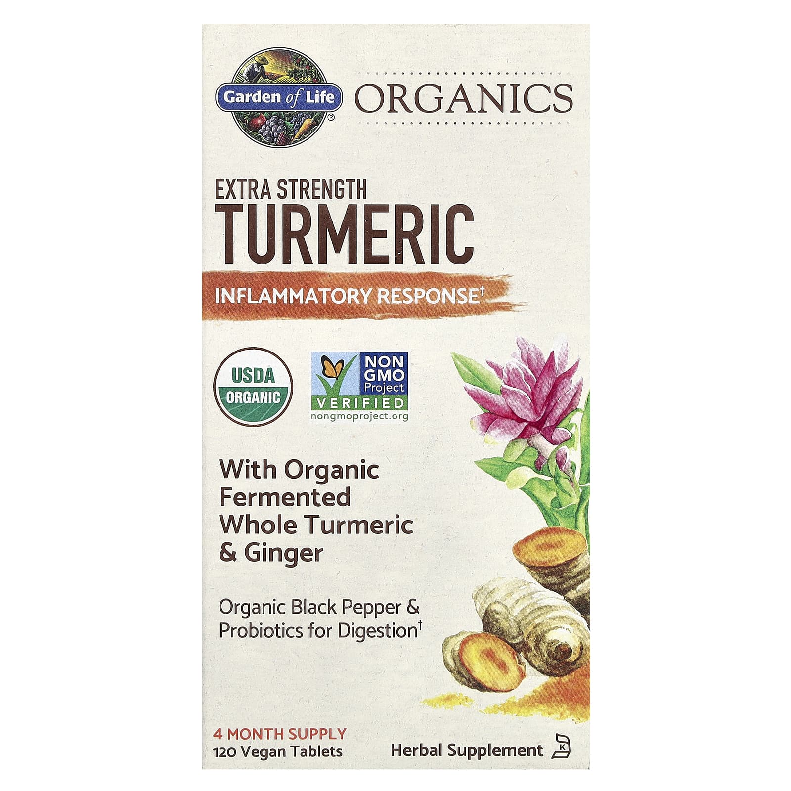 Garden of Life Extra Strength Turmeric for Inflammation & Digestion - 120 Vegan Tablets - Image 1