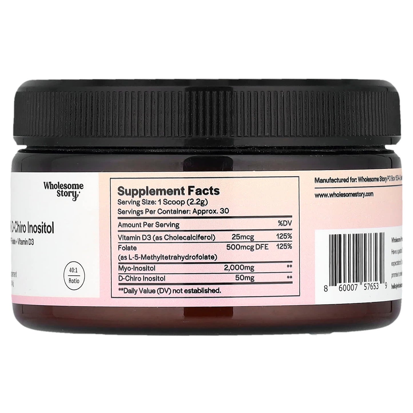 Wholesome Story, Myo & D-Chiro Inositol with MTHF Folate + Vitamin D3 Powder, 2.33 oz (66 g) - Image 2