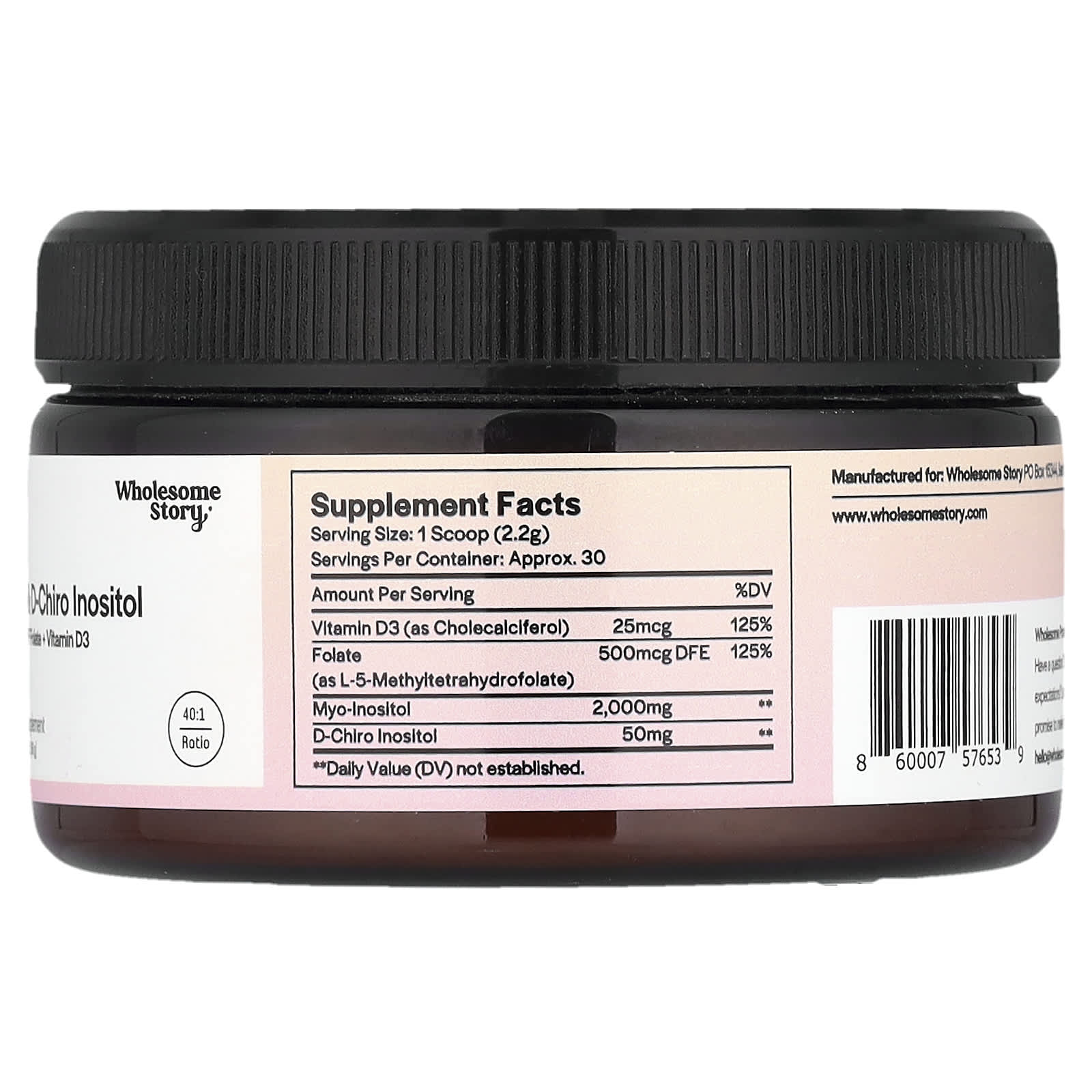 Wholesome Story, Myo & D-Chiro Inositol with MTHF Folate + Vitamin D3 Powder, 2.33 oz (66 g) - Image 2