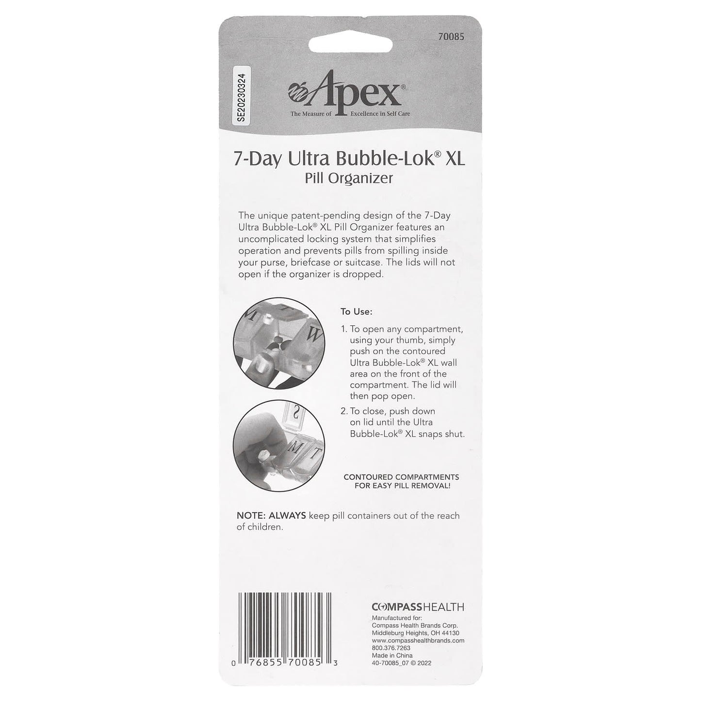 Apex Ultra-Bubble Lok 7-Day XL Pill Organizer for Self-Care - Image 2