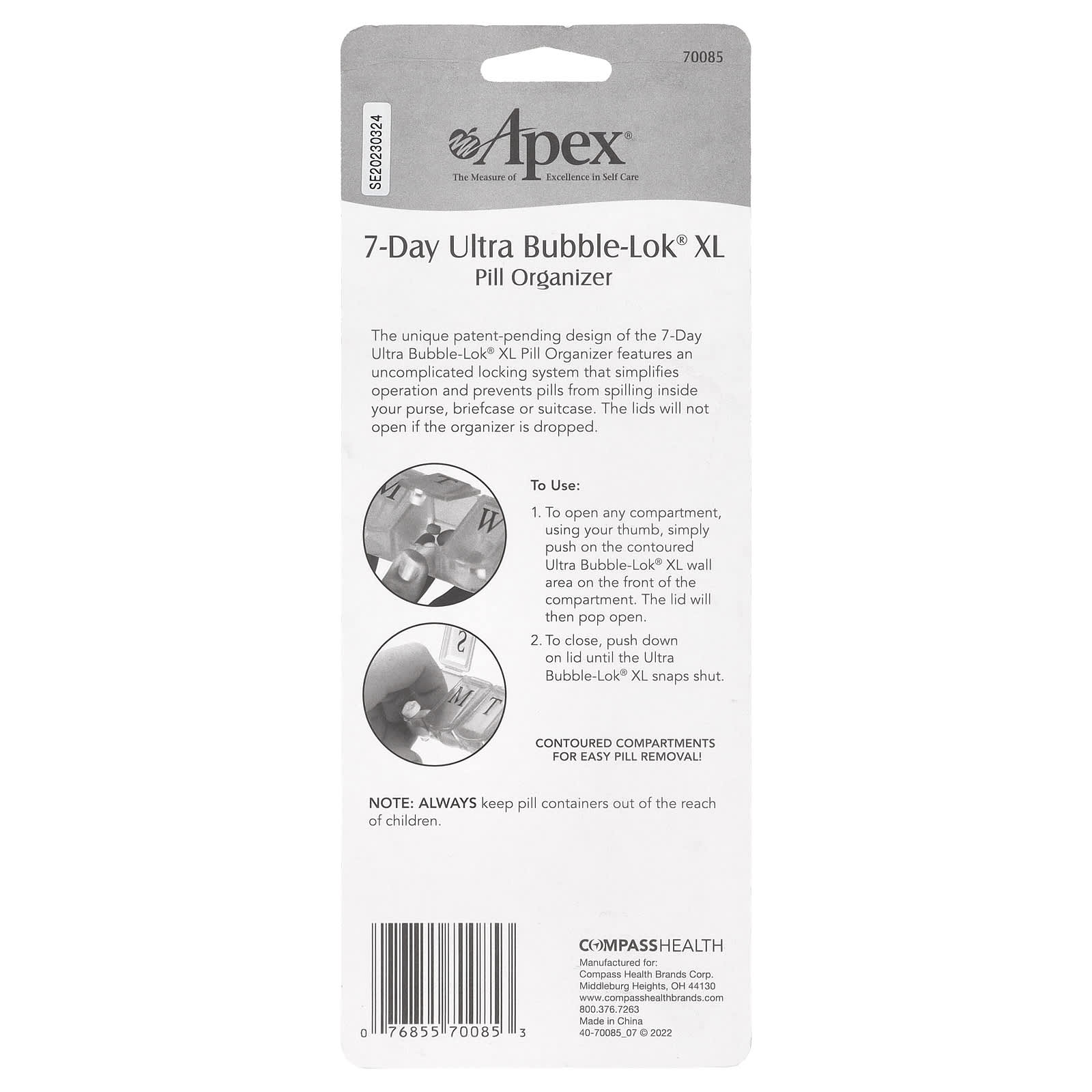 Apex Ultra-Bubble Lok 7-Day XL Pill Organizer for Self-Care - Image 2