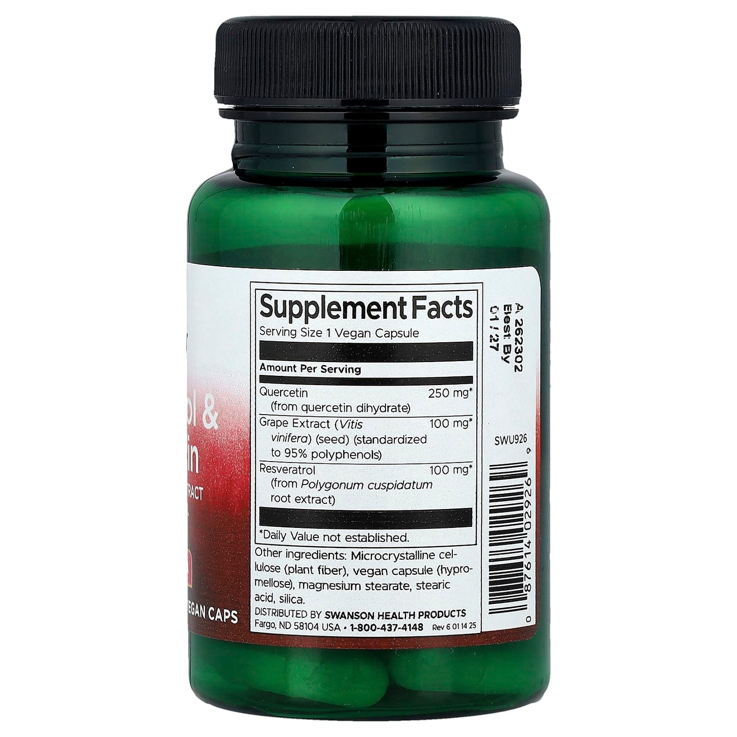 Swanson, Resveratrol & Quercetin with Grape Seed Extract, 30 Veggie Caps - Image 2