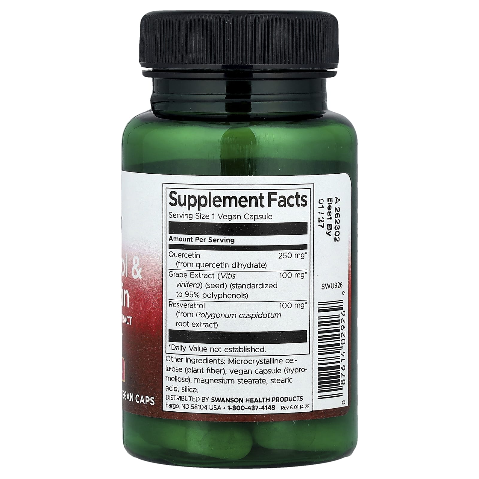 Swanson, Resveratrol & Quercetin with Grape Seed Extract, 30 Veggie Caps - Image 2