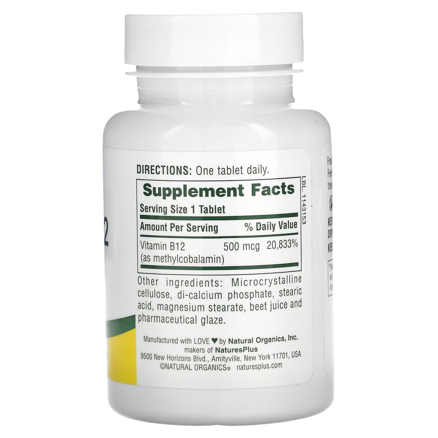 NaturesPlus, Vitamin B-12, 500 mcg, 90 Tablets - Image 2